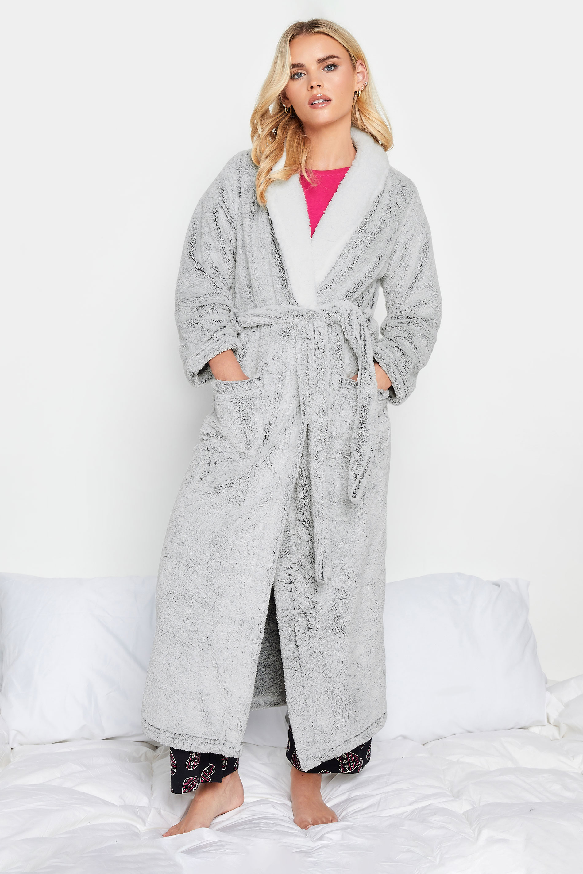 PixieGirl Grey Soft Touch Contrast Maxi Dressing Gown | PixieGirl 1