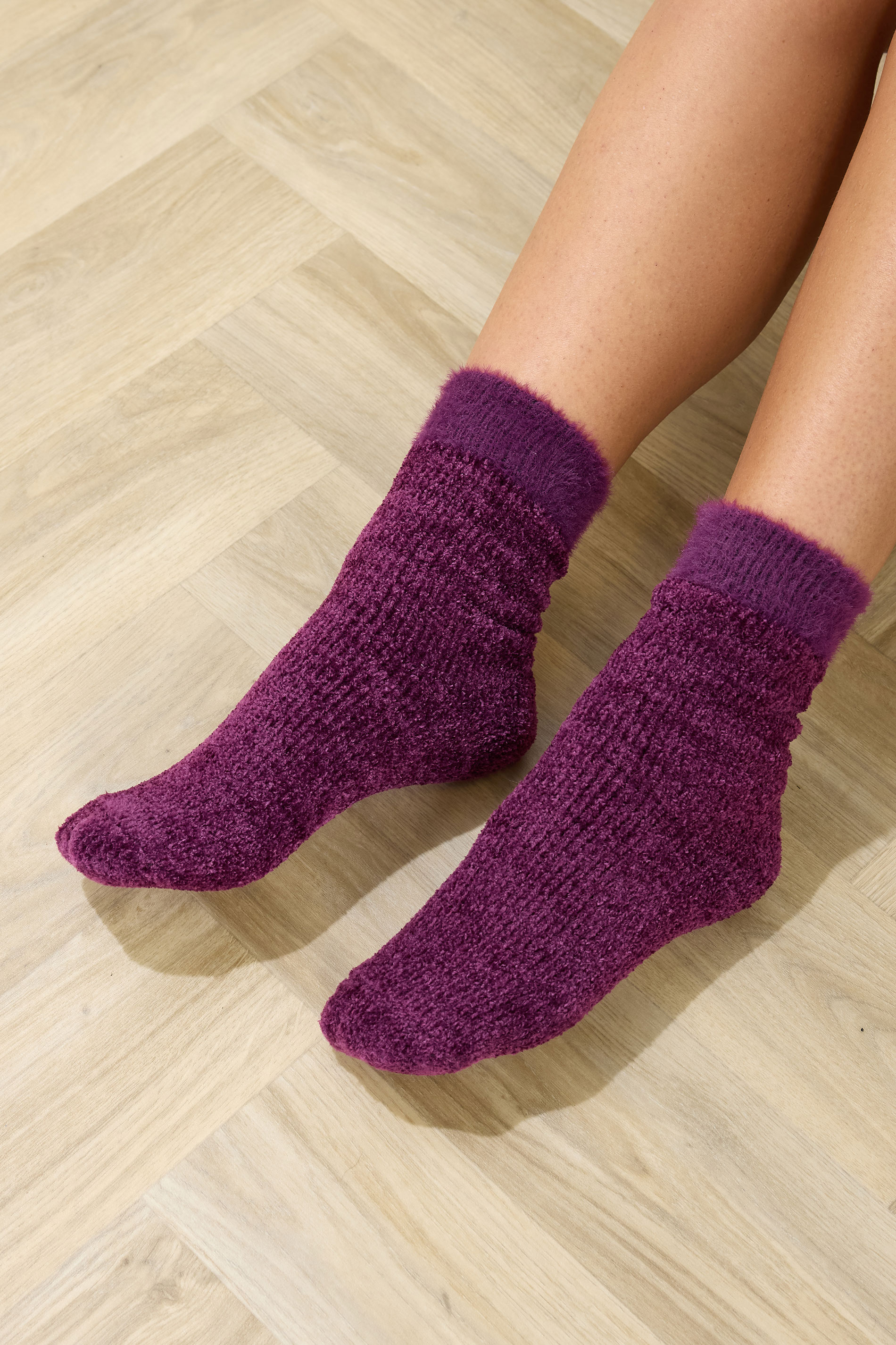 YOURS 2 PACK Curve Green & Purple Chenille Ankle Bed Socks | Yours Clothing 2