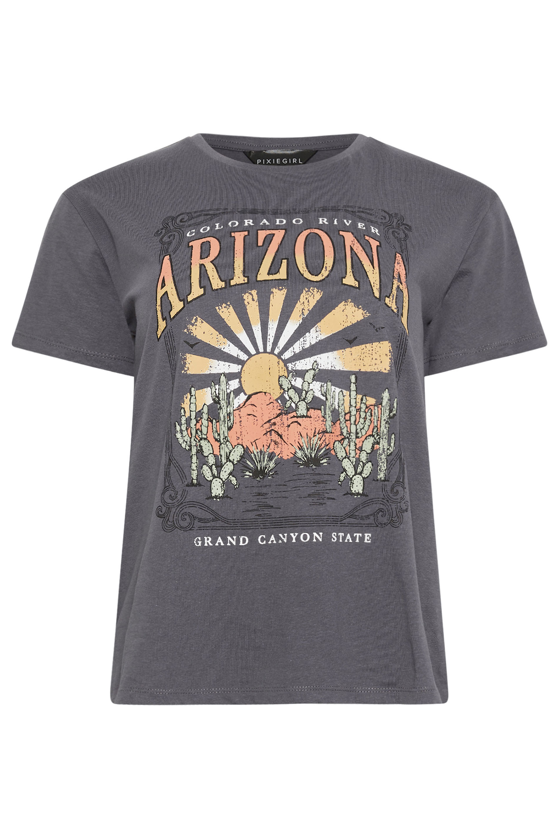 PixieGirl Petite Women's Grey 'Arizona' Slogan Print T-Shirt | PixieGirl 6