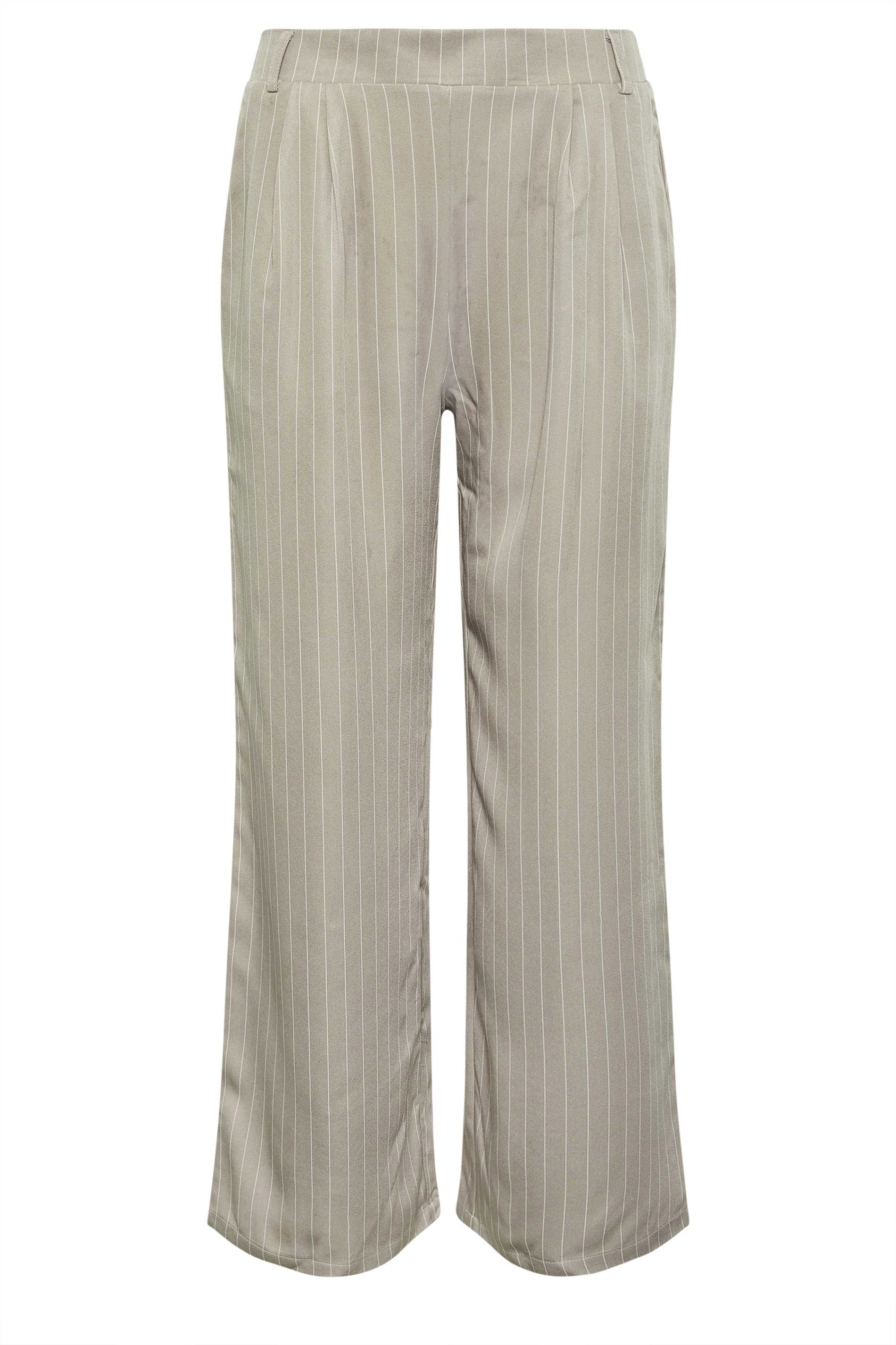PixieGirl Petite Womens Stone Brown Pinstripe Wide Leg Trousers | PixieGirl 5
