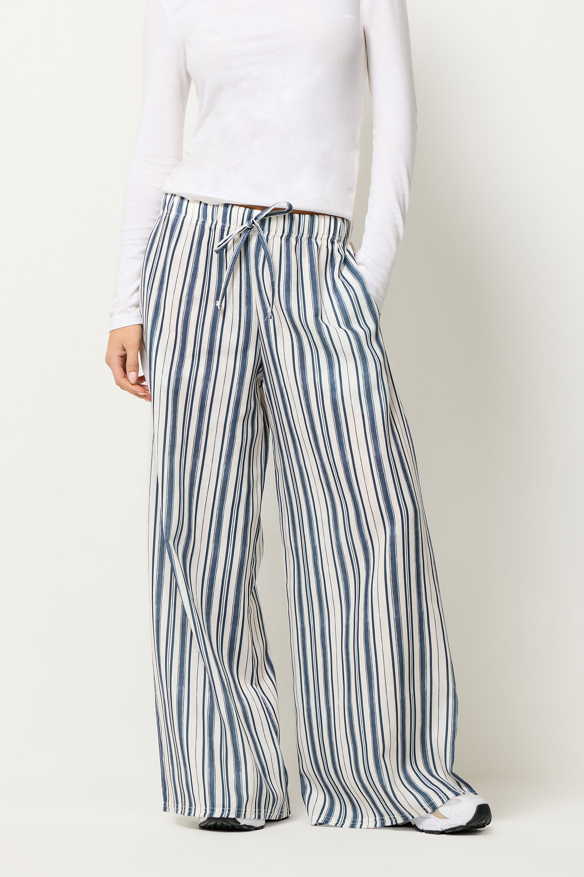 PixieGirl Petite Women's Blue Striped Wide Leg Trousers | PixieGirl 2