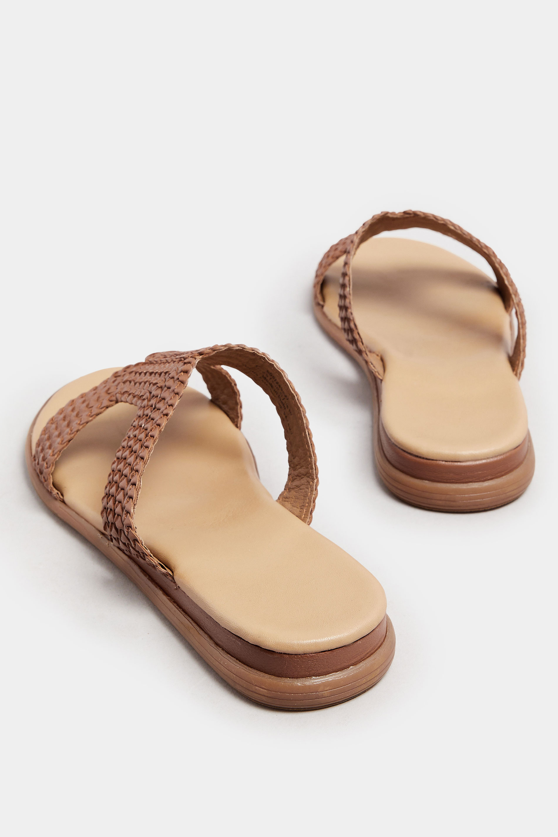 Brown Leather Woven Wedge Mule Sandals In Extra Wide EEE Fit | Yours Curve 4