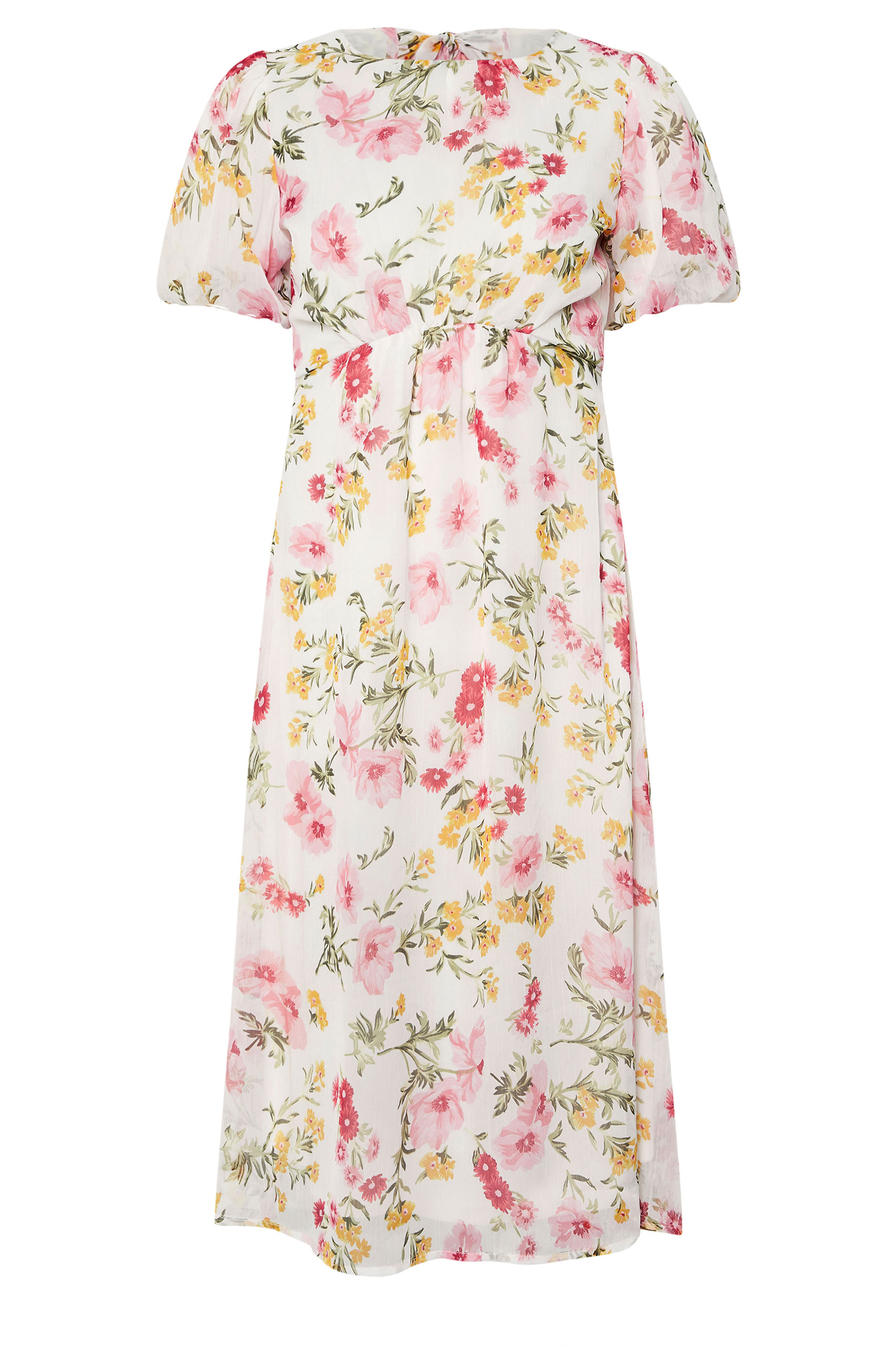 PixieGirl Petite Women's Pink Chiffon Floral Tie Back Midi Dress | PixieGirl 6