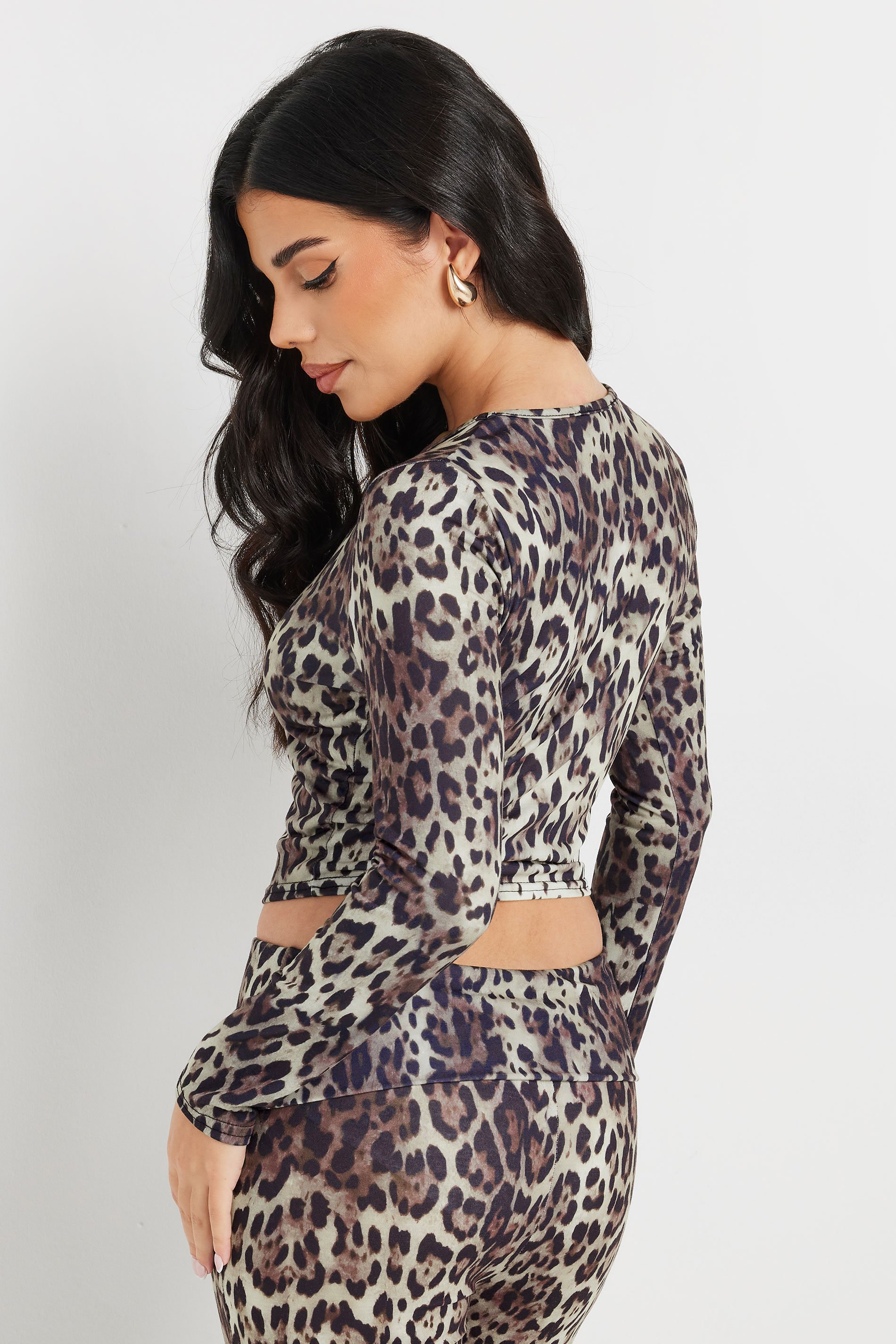PixieGirl Petite Women's Natural Brown Leopard Print Crop Top | PixieGirl 4