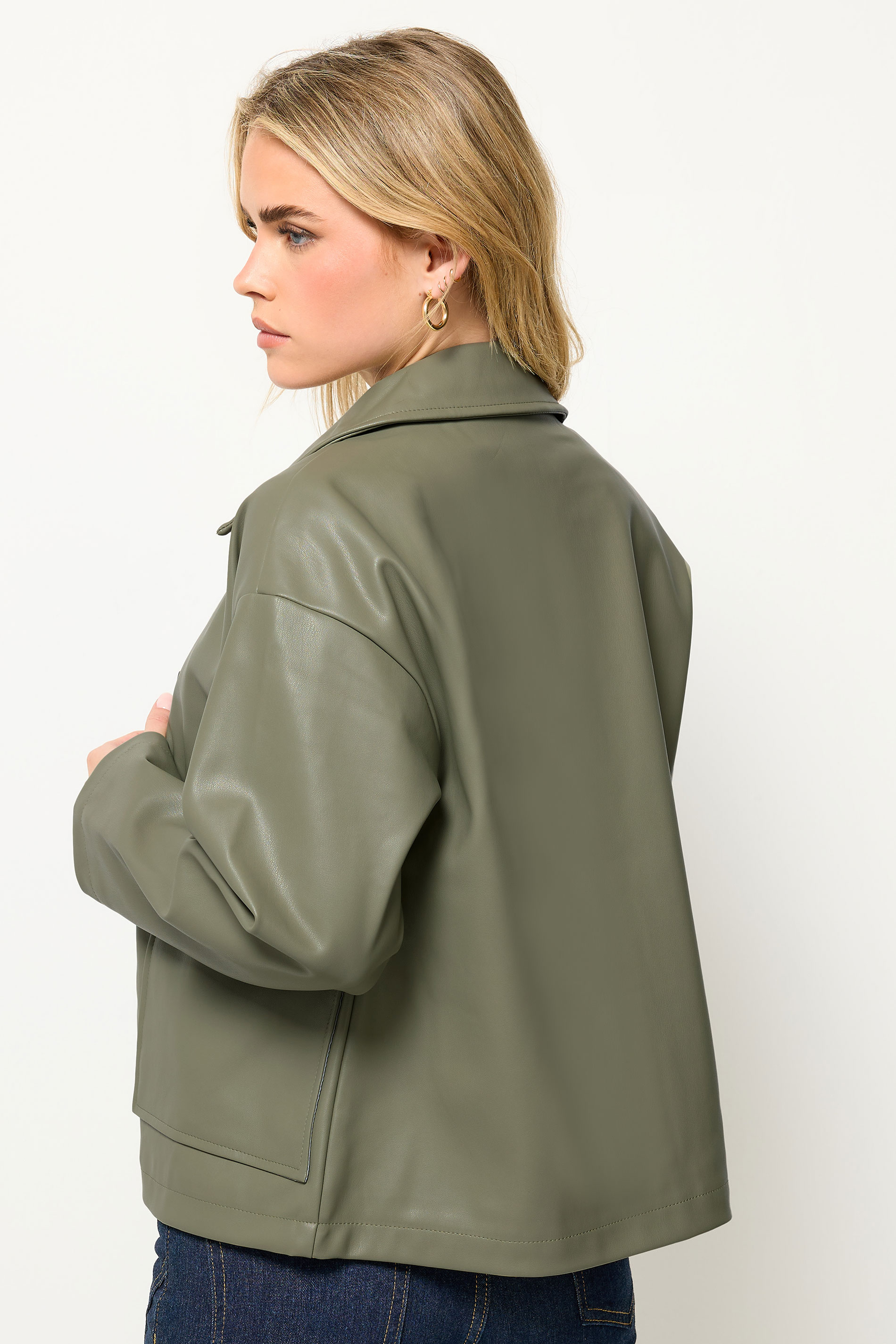 PixieGirl Petite Women's Green Faux Leather Pocket Jacket | PixieGirl 3