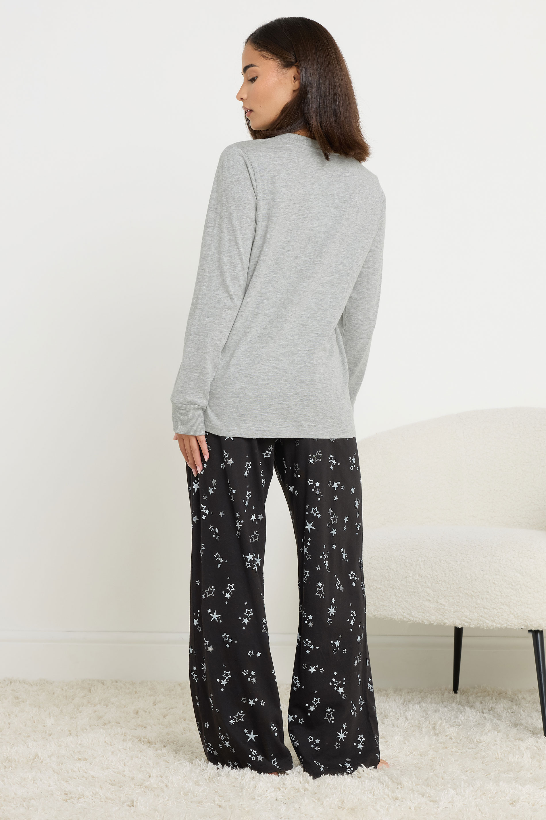 PixieGirl Petite Women's Black Star Graphic Wide Leg Pyjama Set | PixieGirl 4