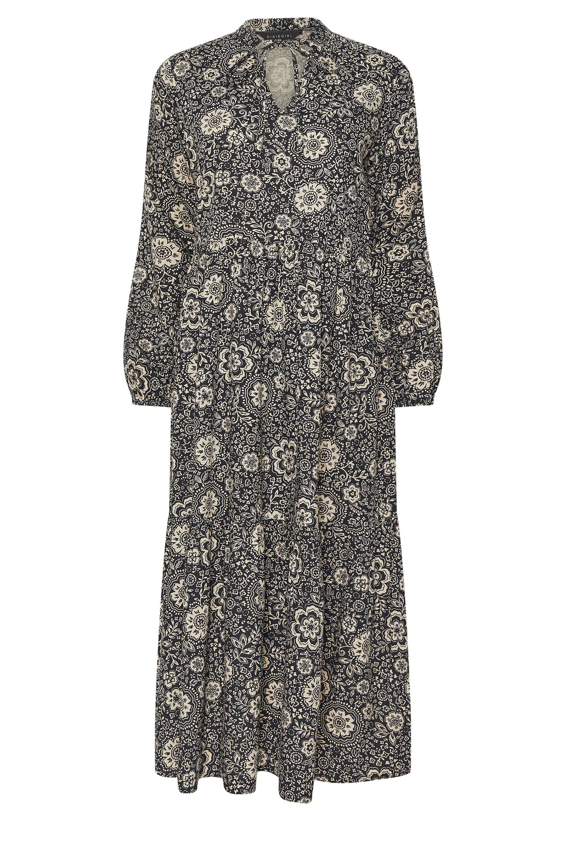 PixieGirl Petite Women's Black Floral Tie Midaxi Dress | PixieGirl 5