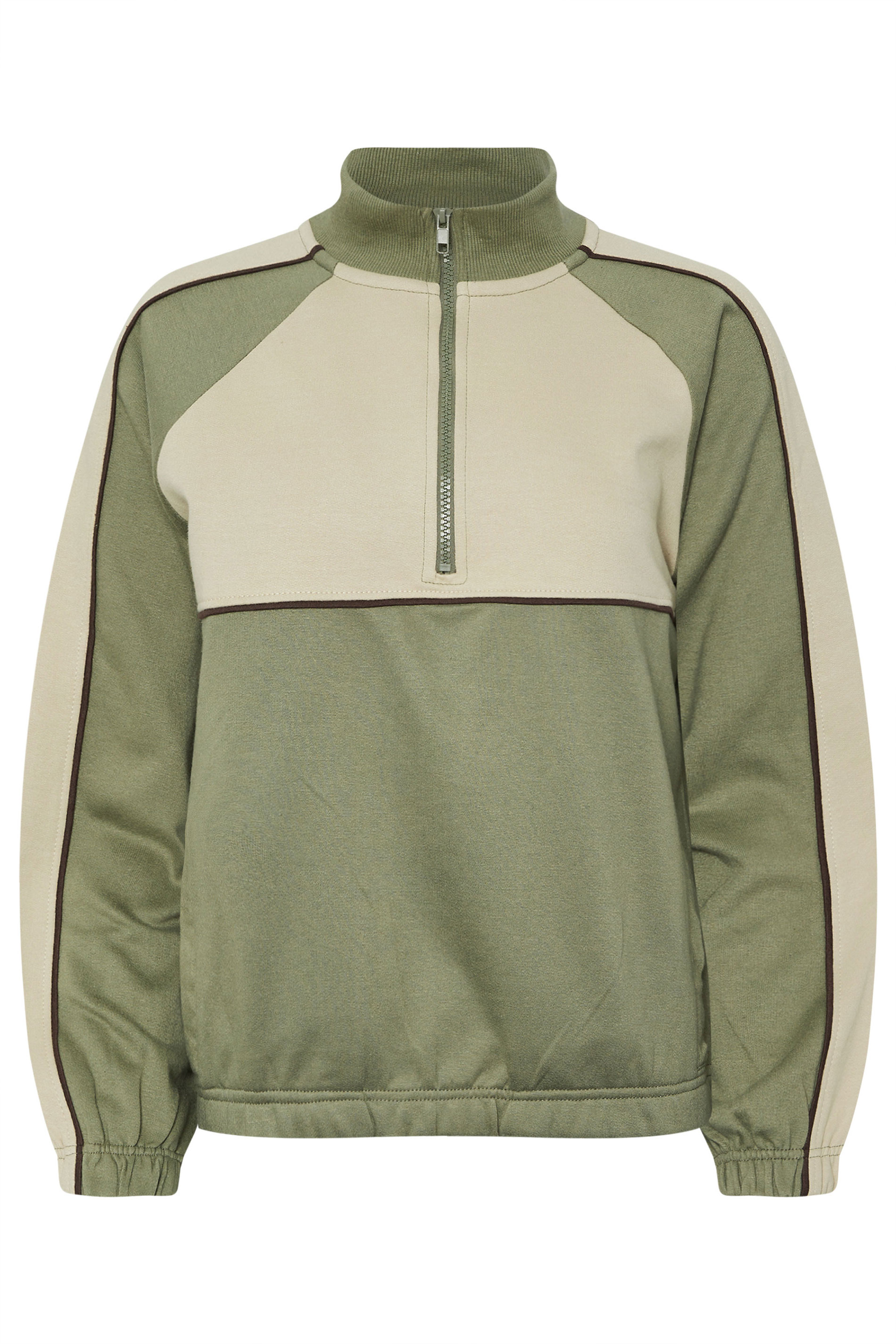 PixieGirl Petite Women's Green Colour Block Half Zip Sweatshirt | PixieGirl  5