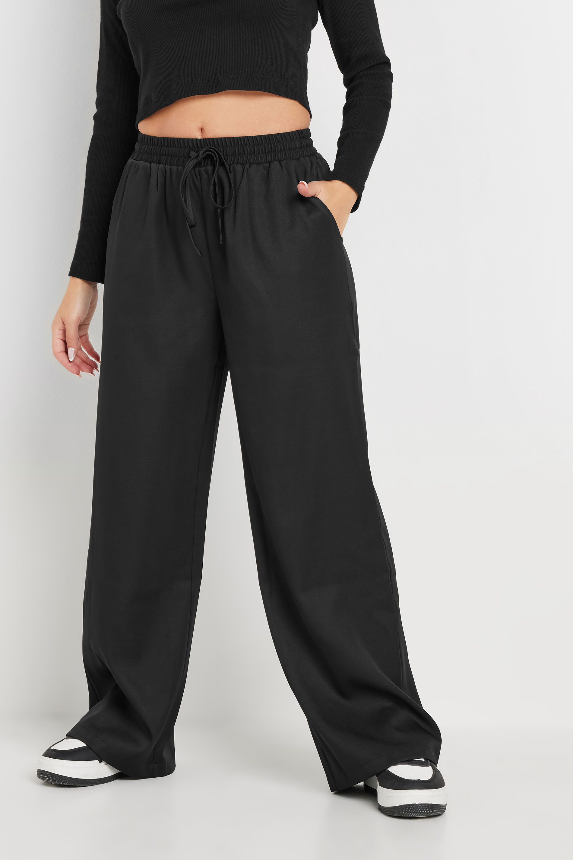 PixieGirl Petite Women's Black Tie Wide Leg Trousers | PixieGirl 2