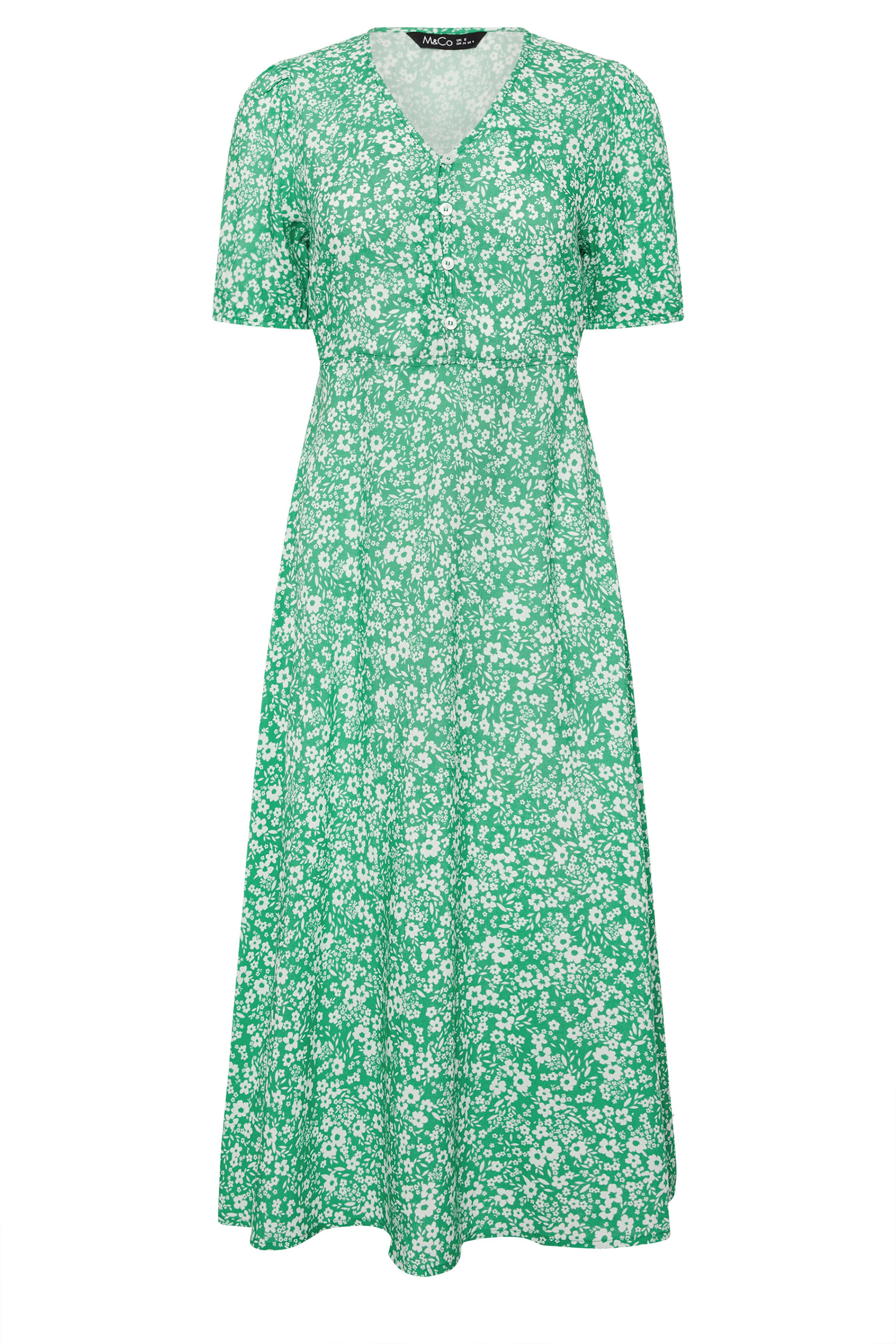 M&Co Petite Green Ditsy Floral Puff Sleeve Dress | M&Co  5