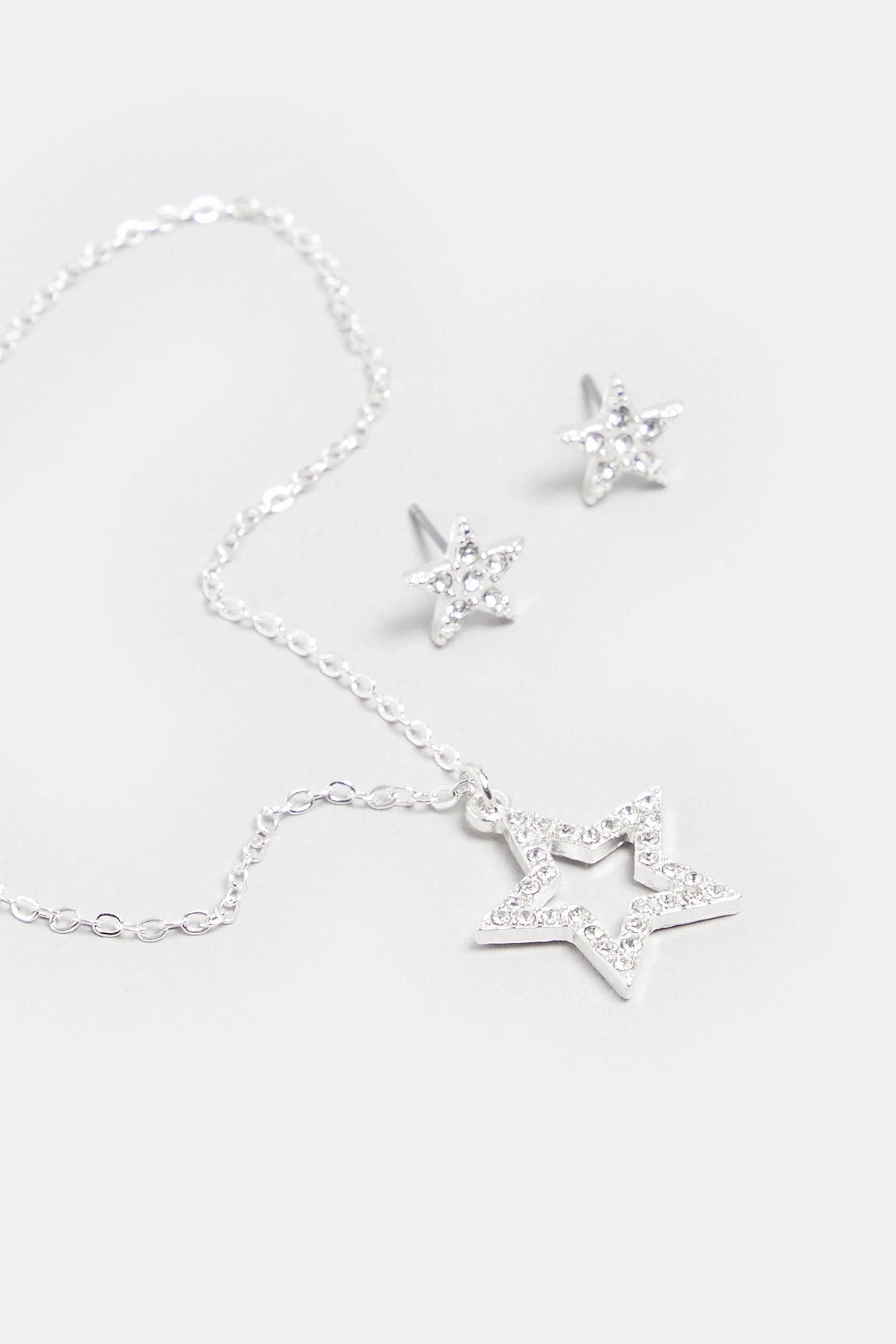 2 PACK Silver Tone Diamante Star Necklace & Earring Set | Yours Clothing  3