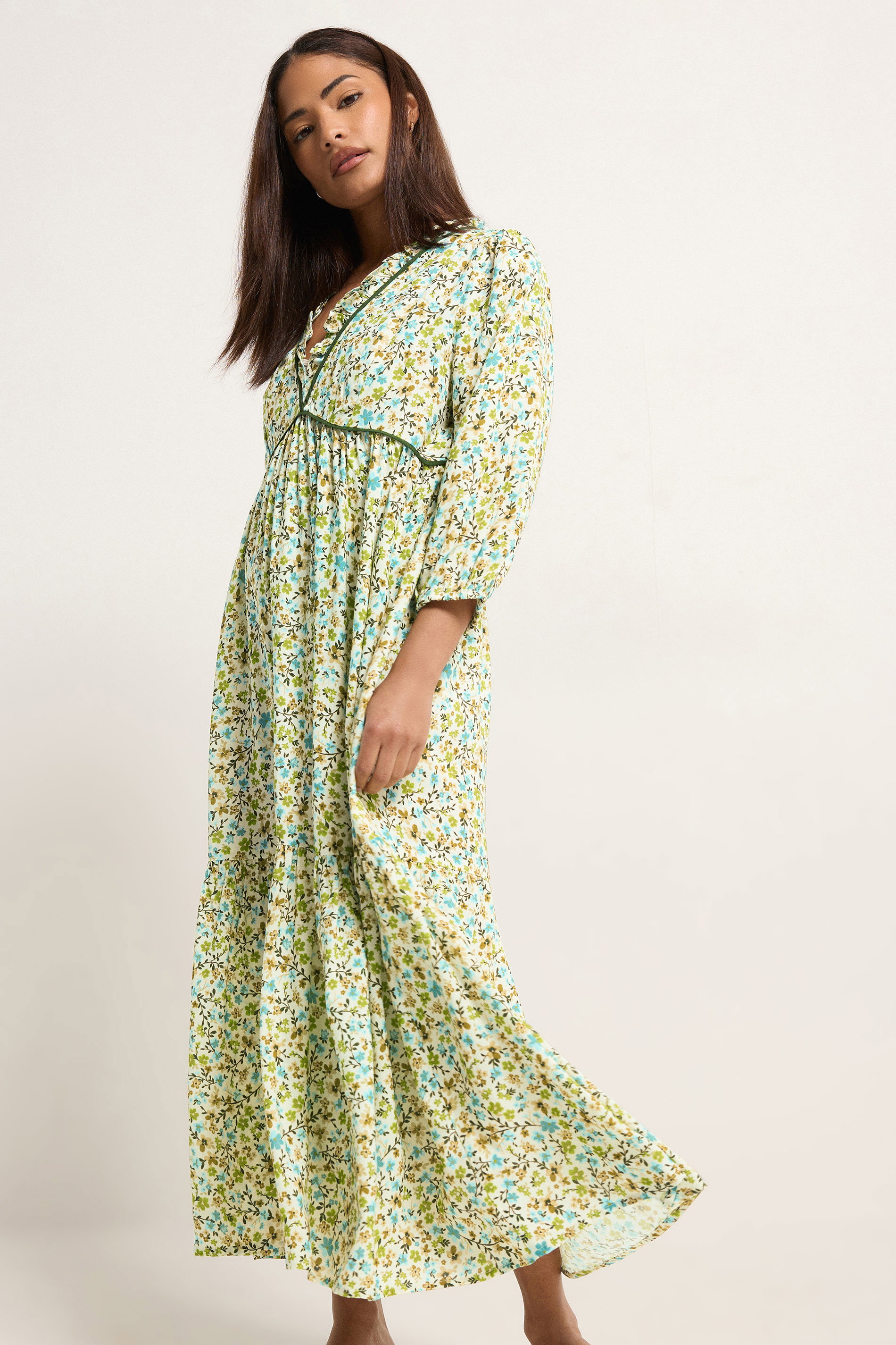 Pixiegirl Women's Green Petite Floral Frill Midaxi Dress Size 10