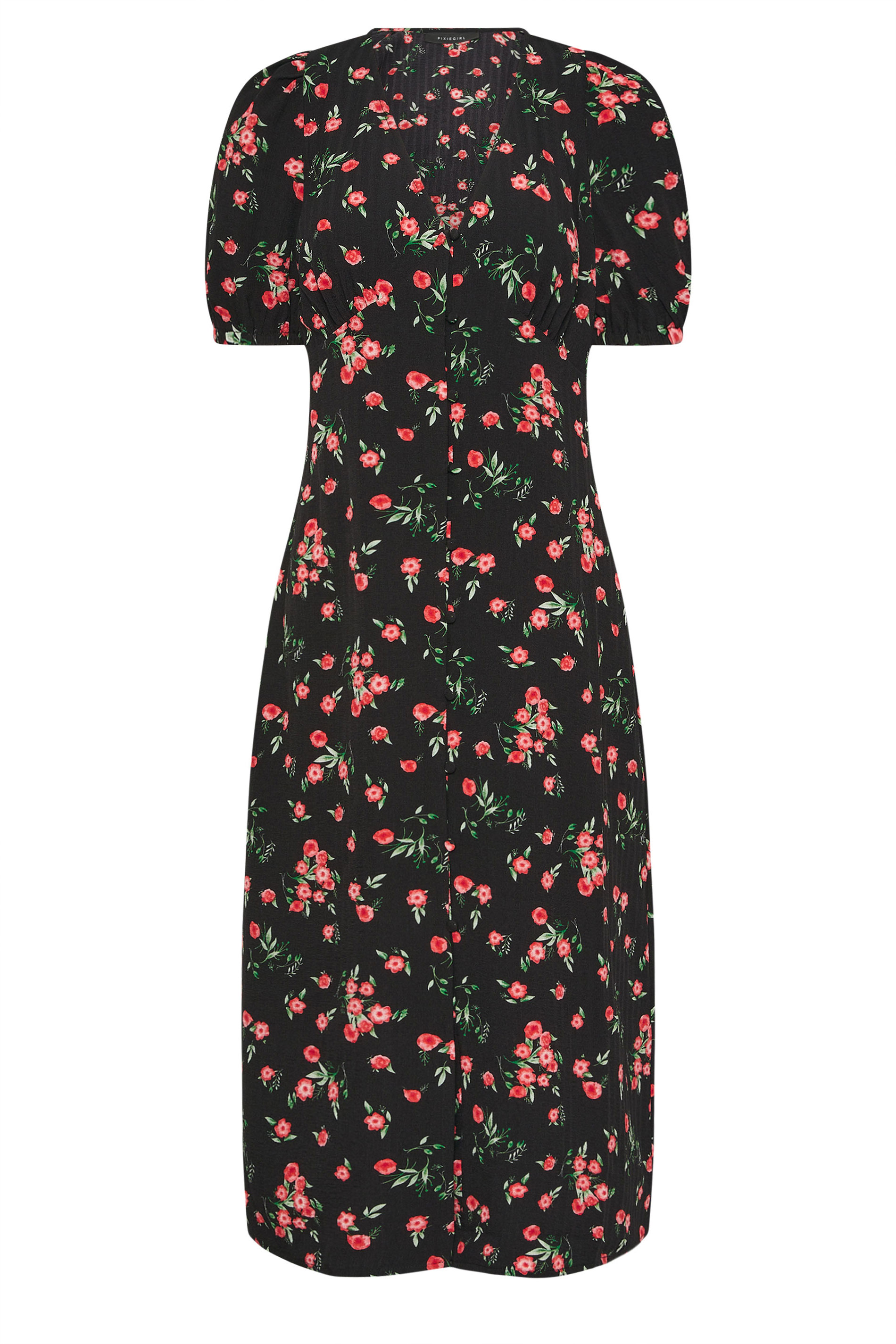 PixieGirl Petite Women's Black Rose Button Tea Dress | PixieGirl 5