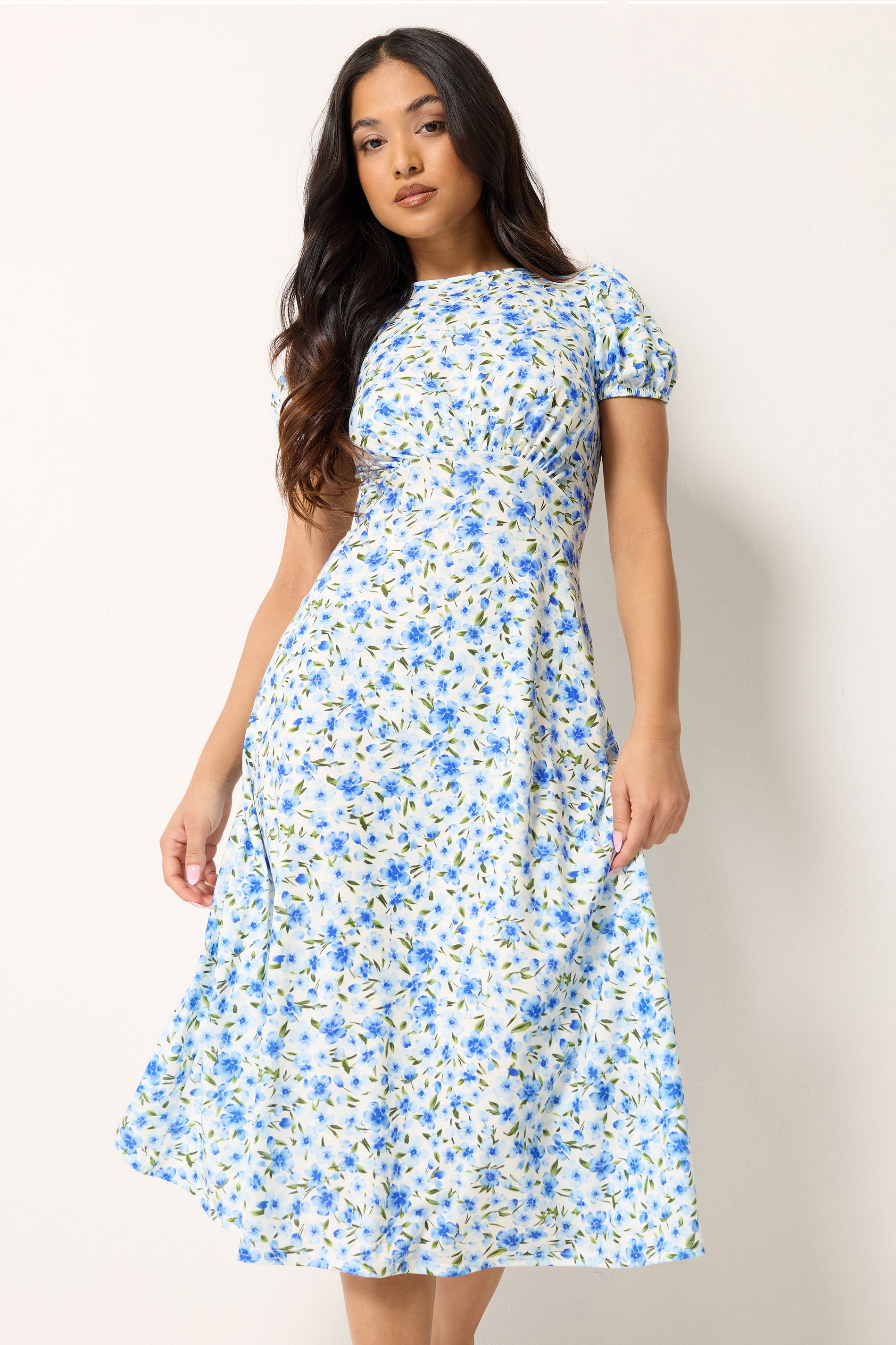Pixiegirl Women's Blue Petite Floral Midi Dress Size 14