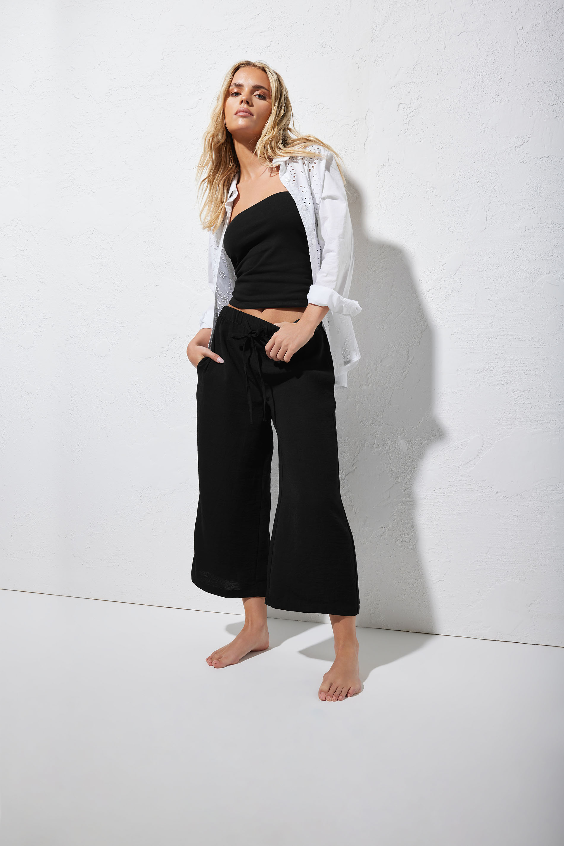 PixieGirl Petite Women's Black Cropped Wide Leg Trousers | PixieGirl 1