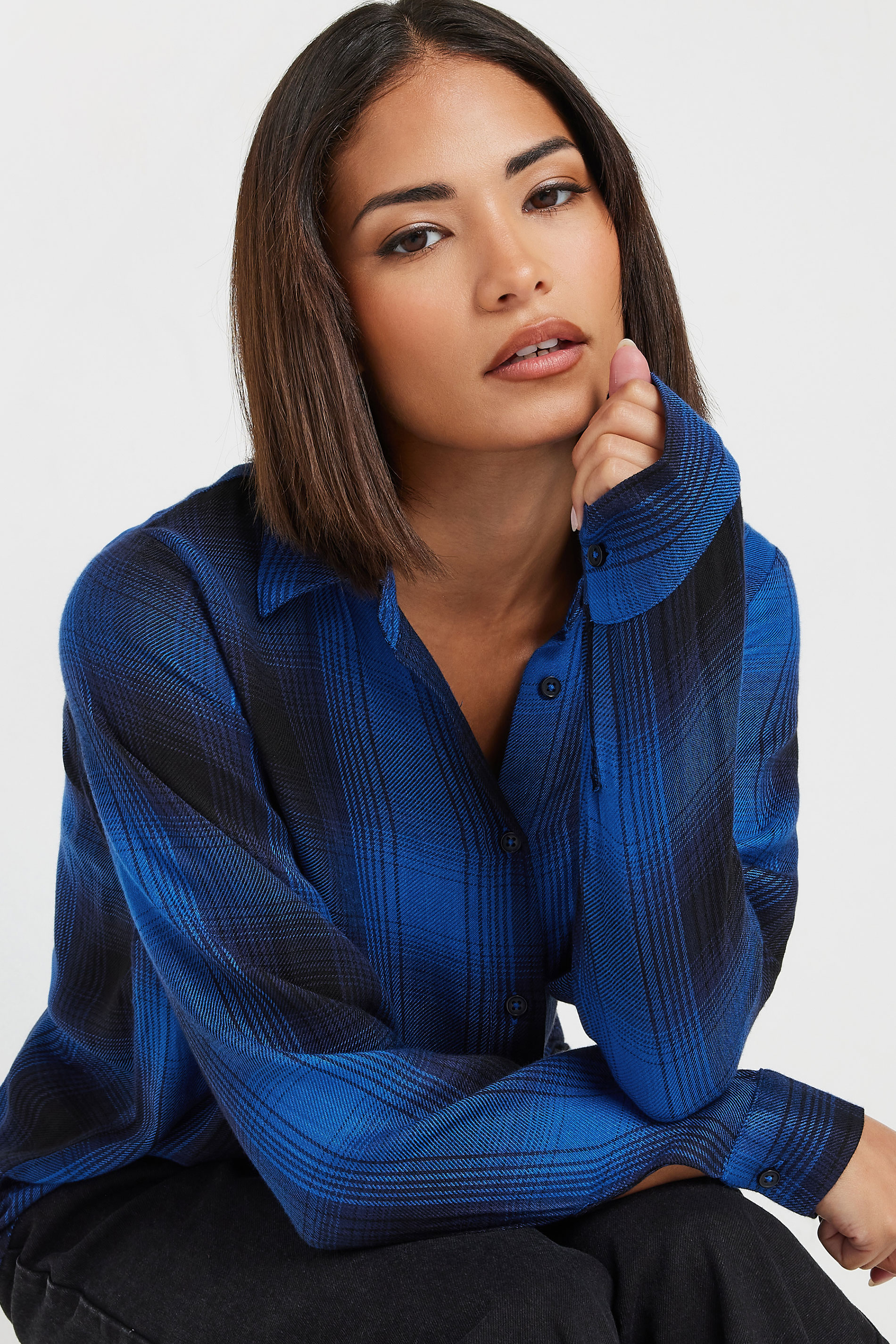 PixieGirl Petite Women's Blue Woven Check Overshirt | PixieGirl 4