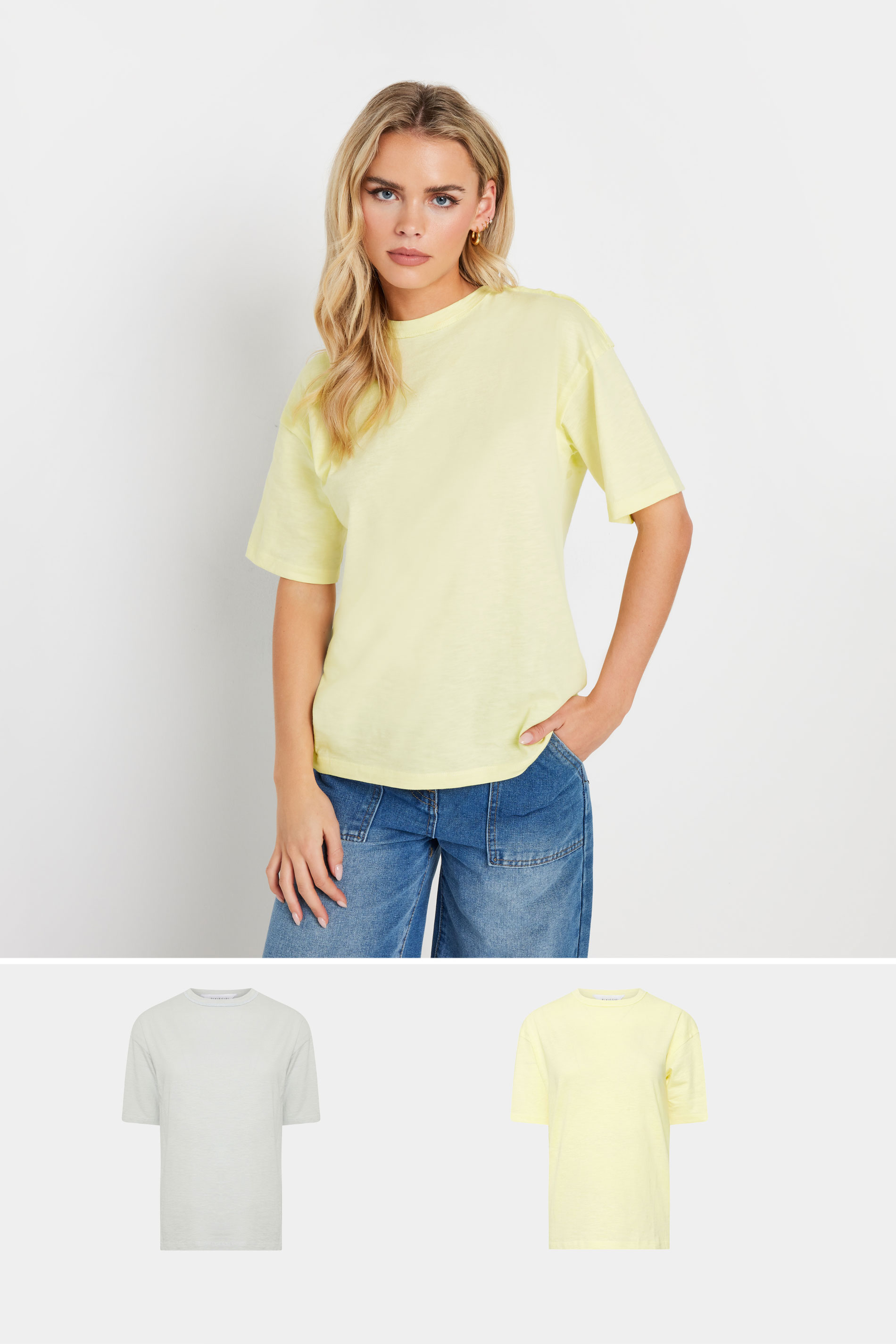 PixieGirl Petite Women's 2 PACK Grey & Yellow Seam Detail T-Shirt | PixieGirl 1