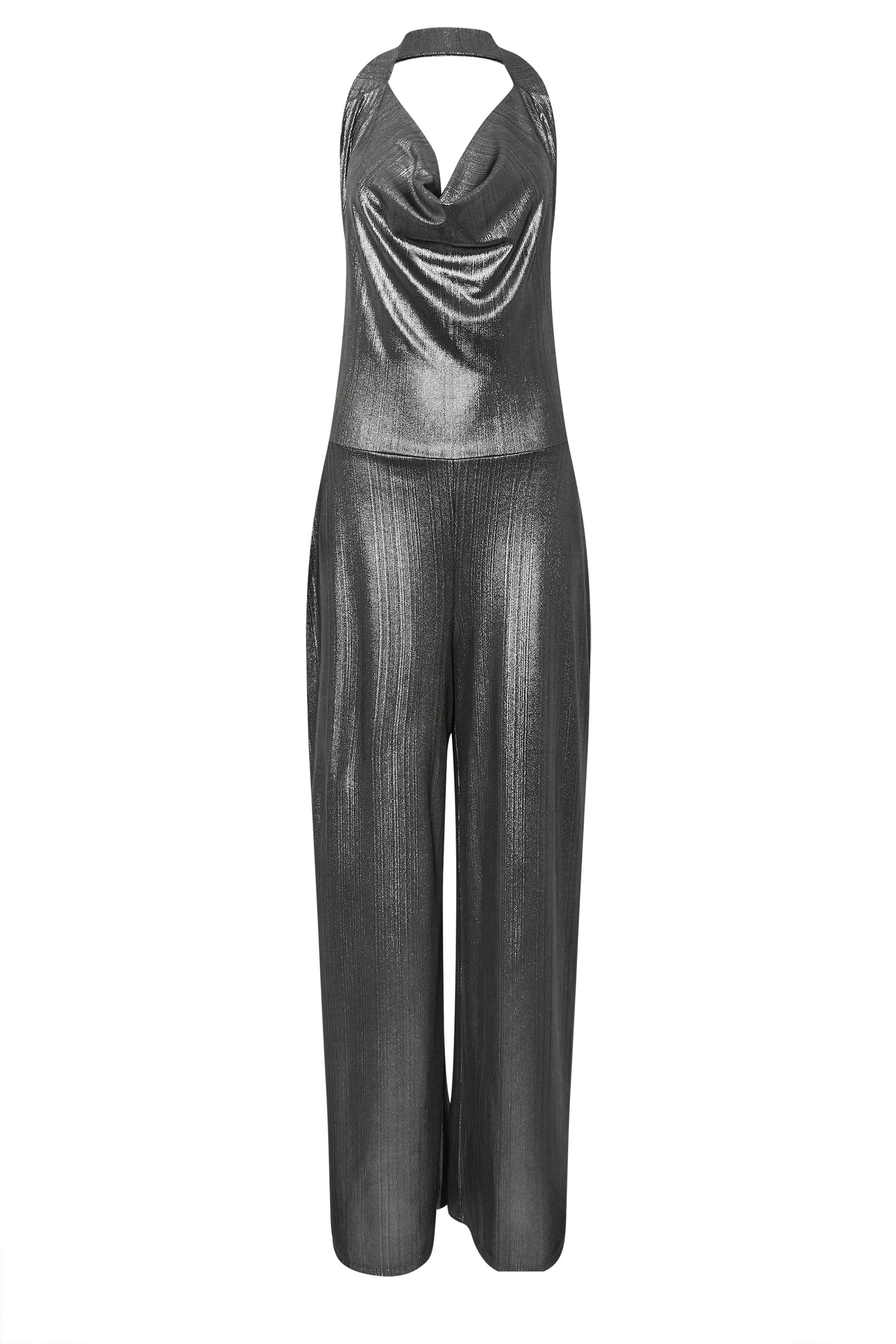 PixieGirl Petite Women's Silver Cowl Neck Wide Leg Jumpsuit | PixieGirl 7