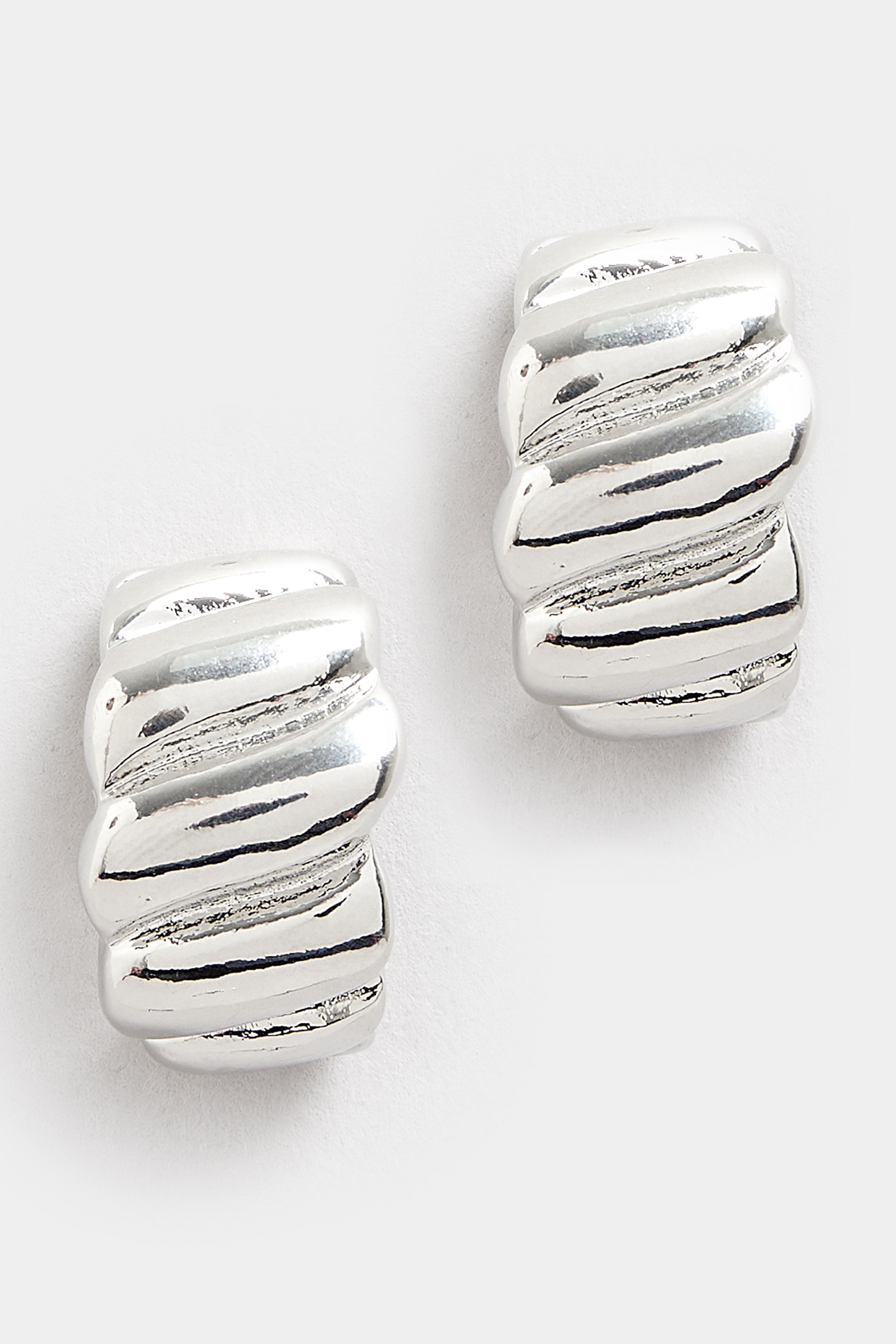 Silver Tone Ribbed Hoop Earrings | Yours Clothing 2