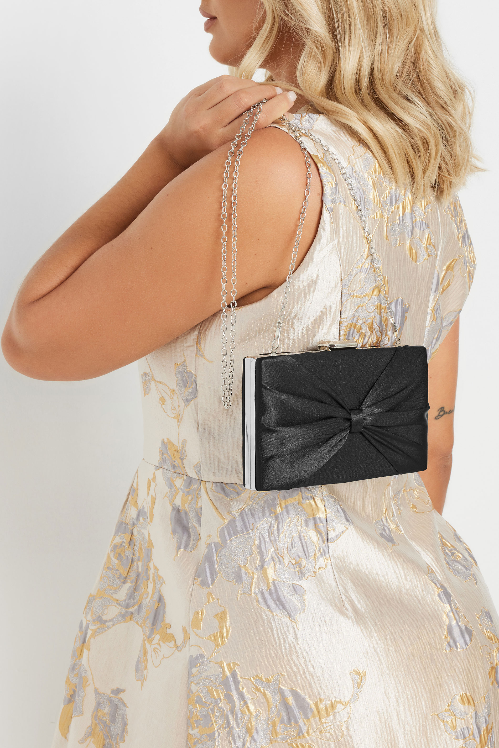 Black Satin Bow Detail Clutch Bag | Yours Clothing 2