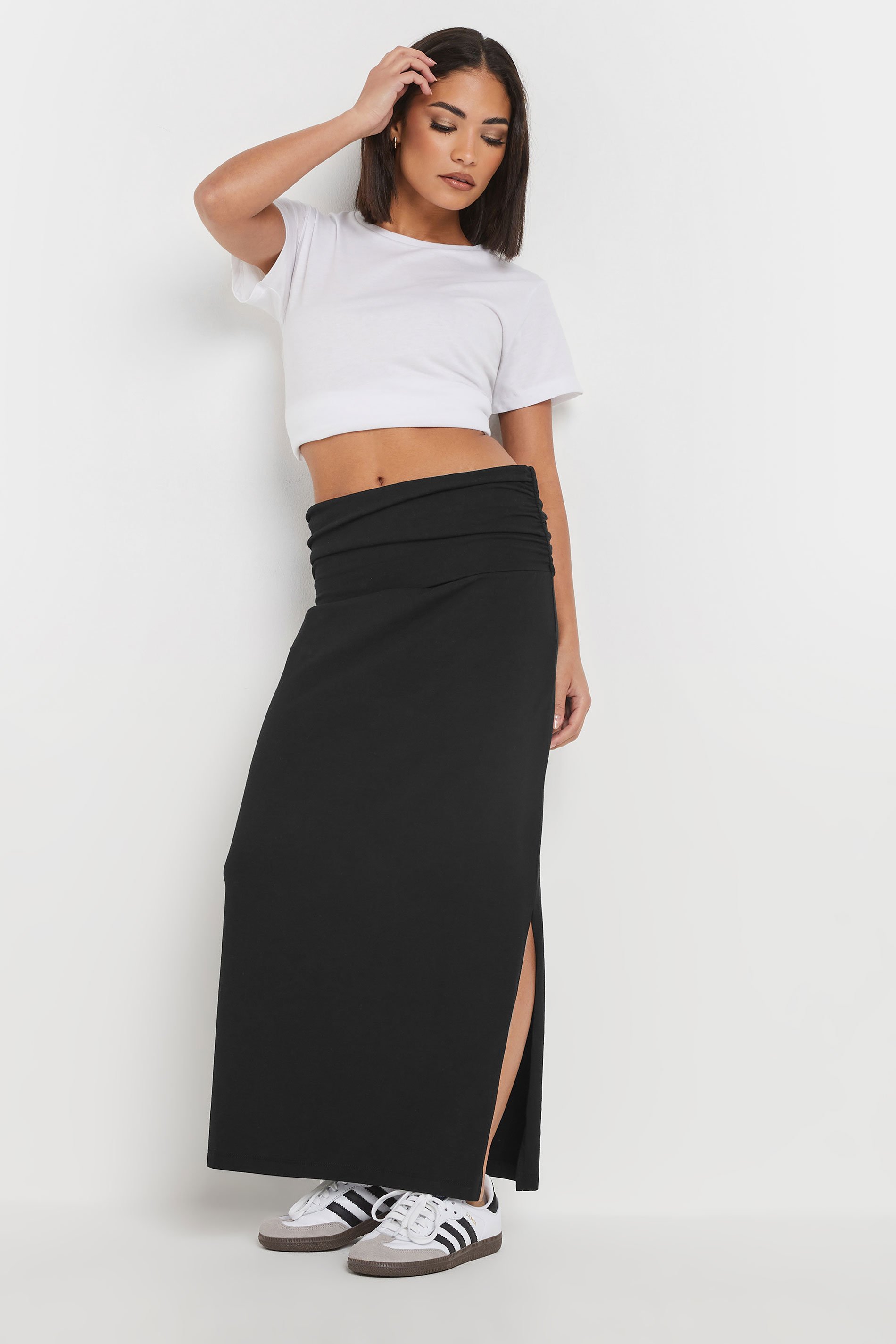 PixieGirl Petite Women's Black Fold Over Maxi Skirt | PixieGirl 1
