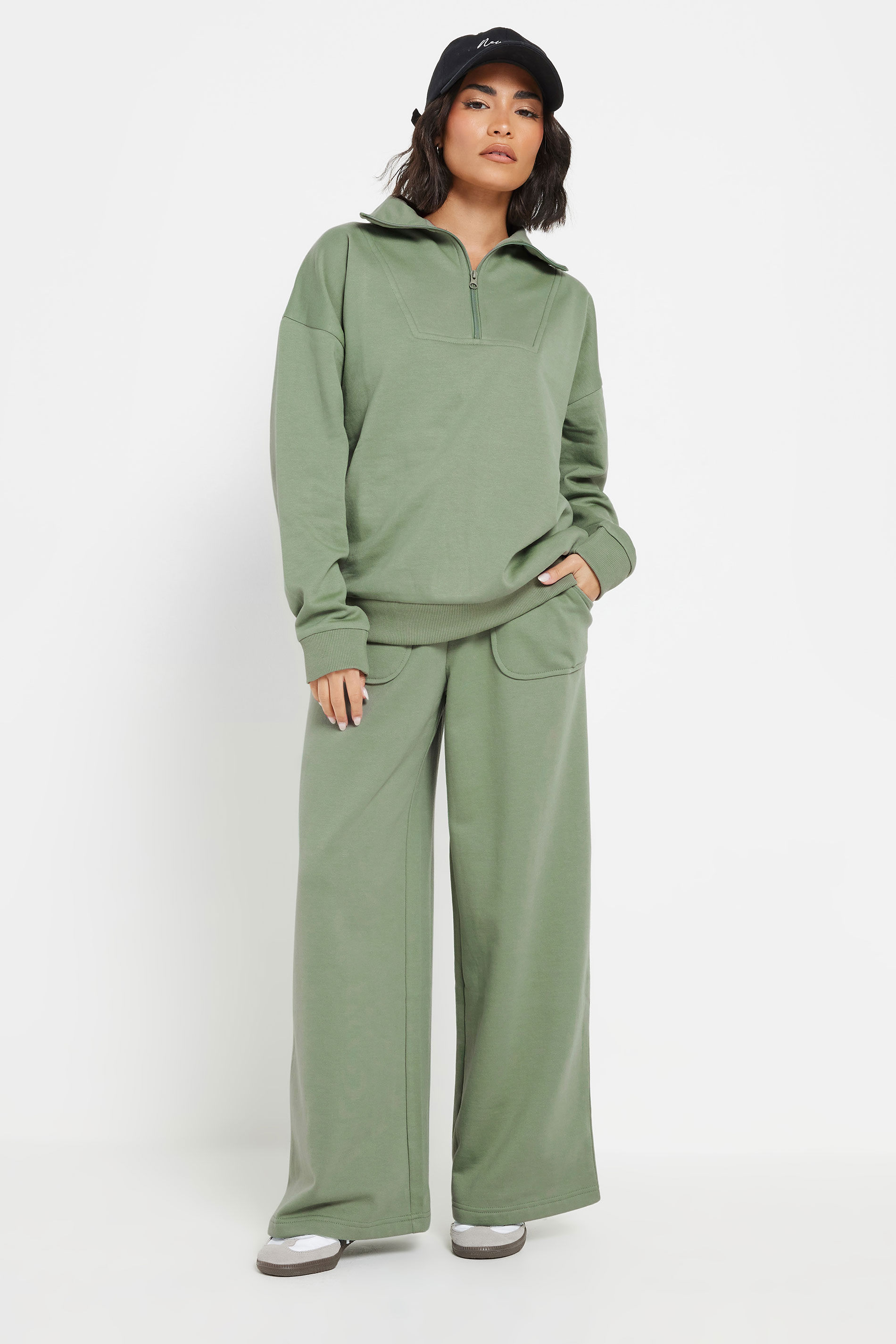 PixieGirl Petite Women's Sage Green Pocket Patch Wide Leg Joggers | PixieGirl 4