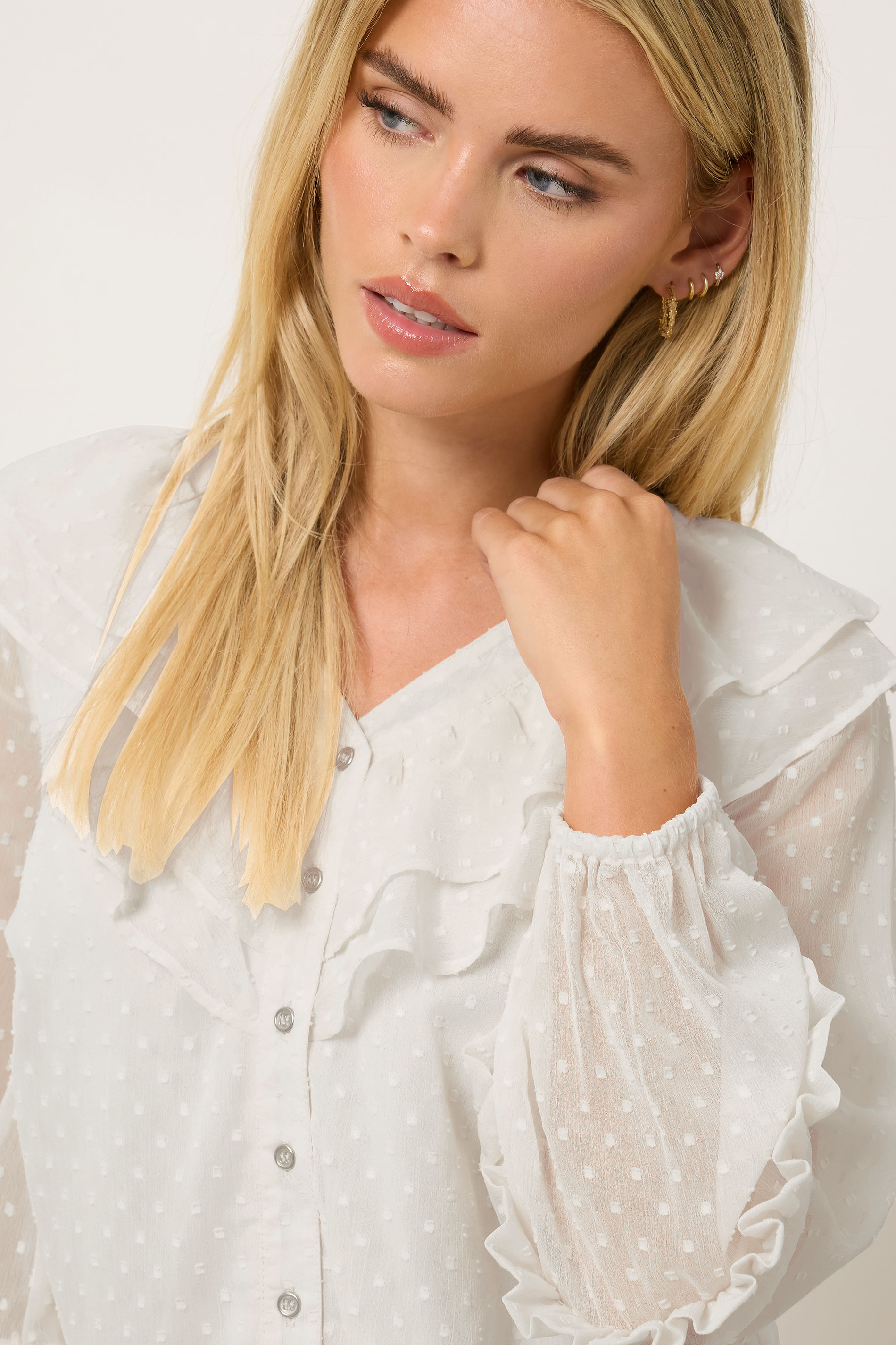 M&Co Petite Ivory White Dobby Ruffle Blouse | M&Co 5