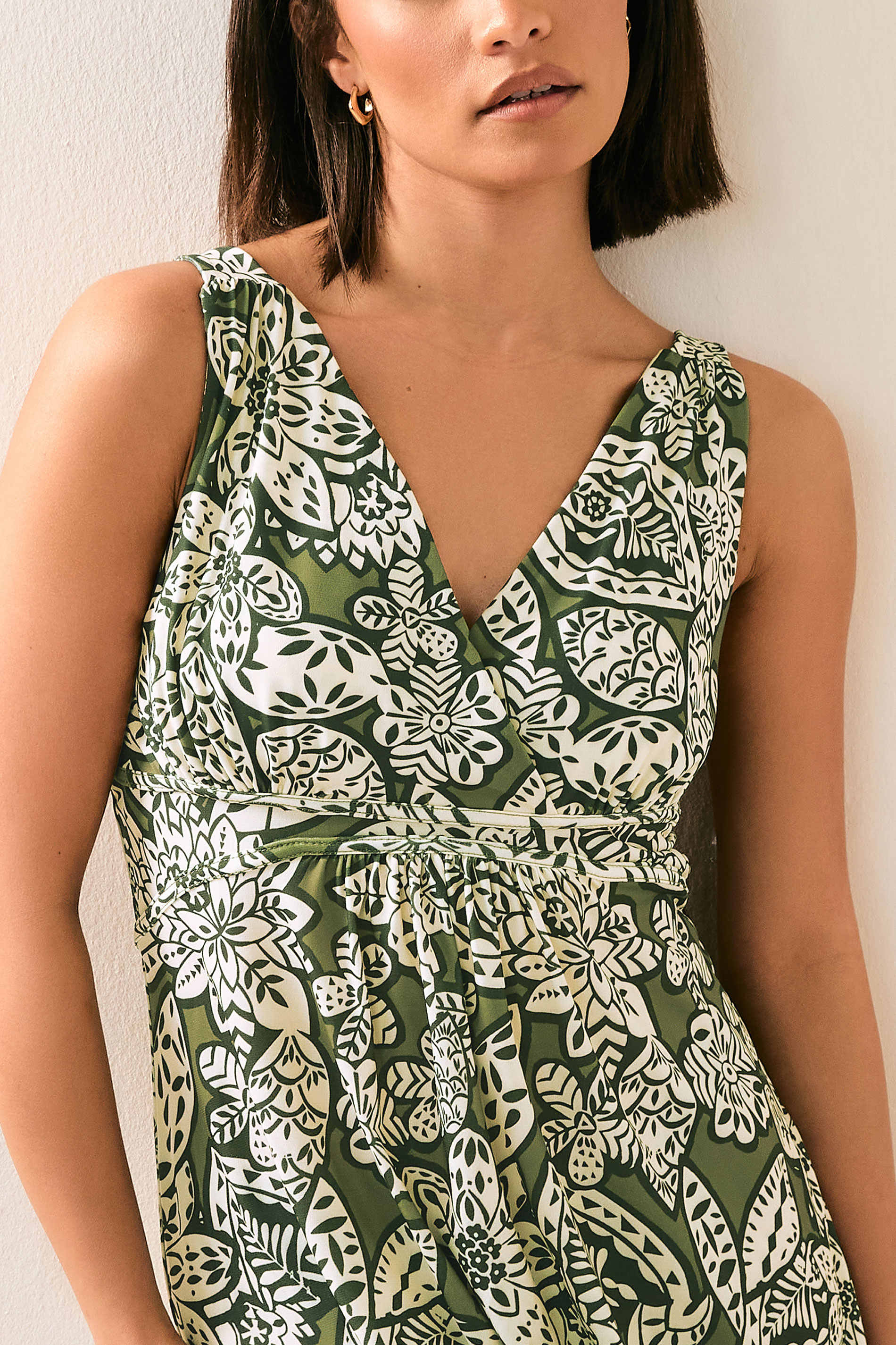 PixieGirl Petite Women's Khaki Green Floral Print Maxi Dress | PixieGirl 4