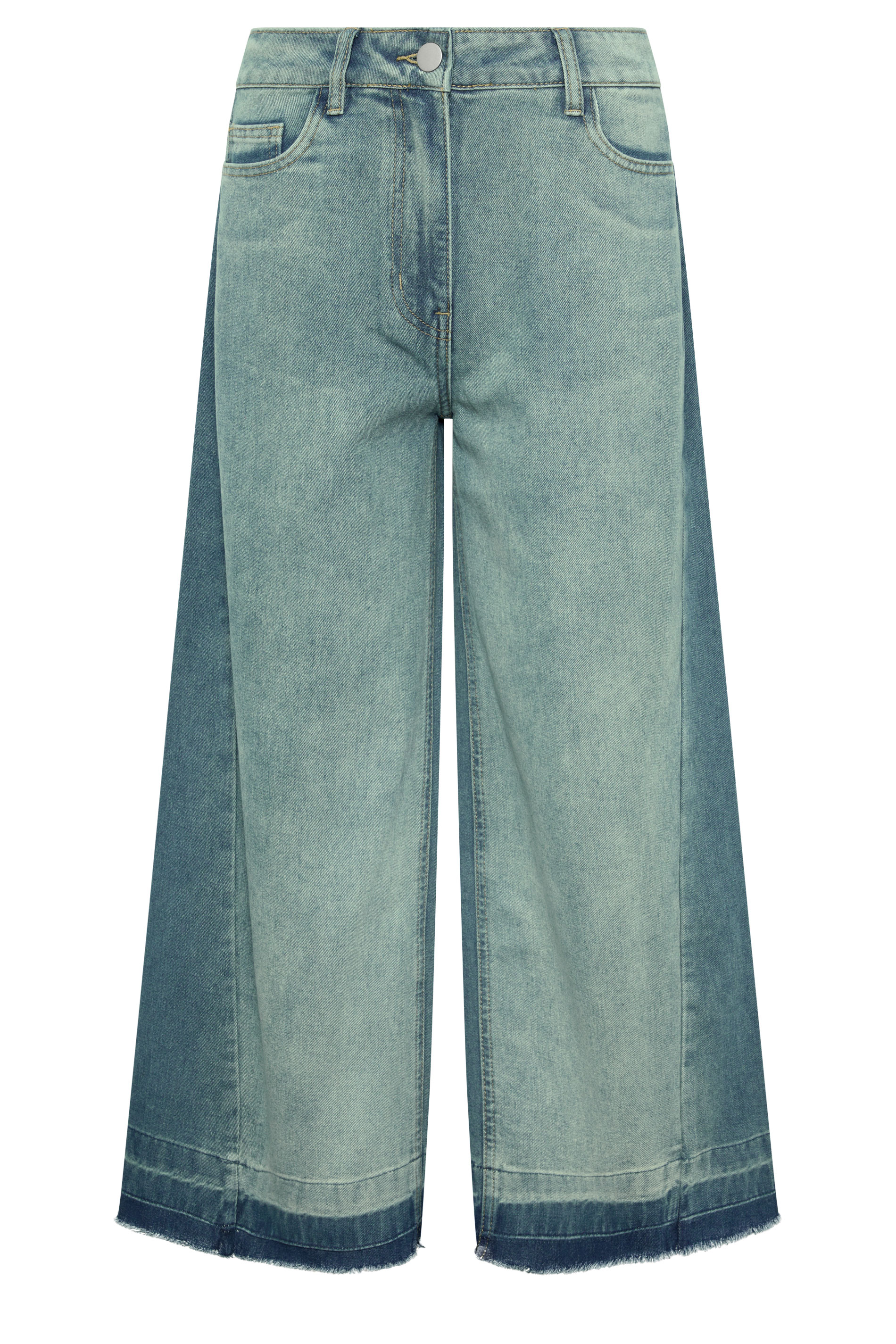 PixieGirl Petite Women's Mid Blue Frayed Wide Leg Jeans | PixieGirl  5