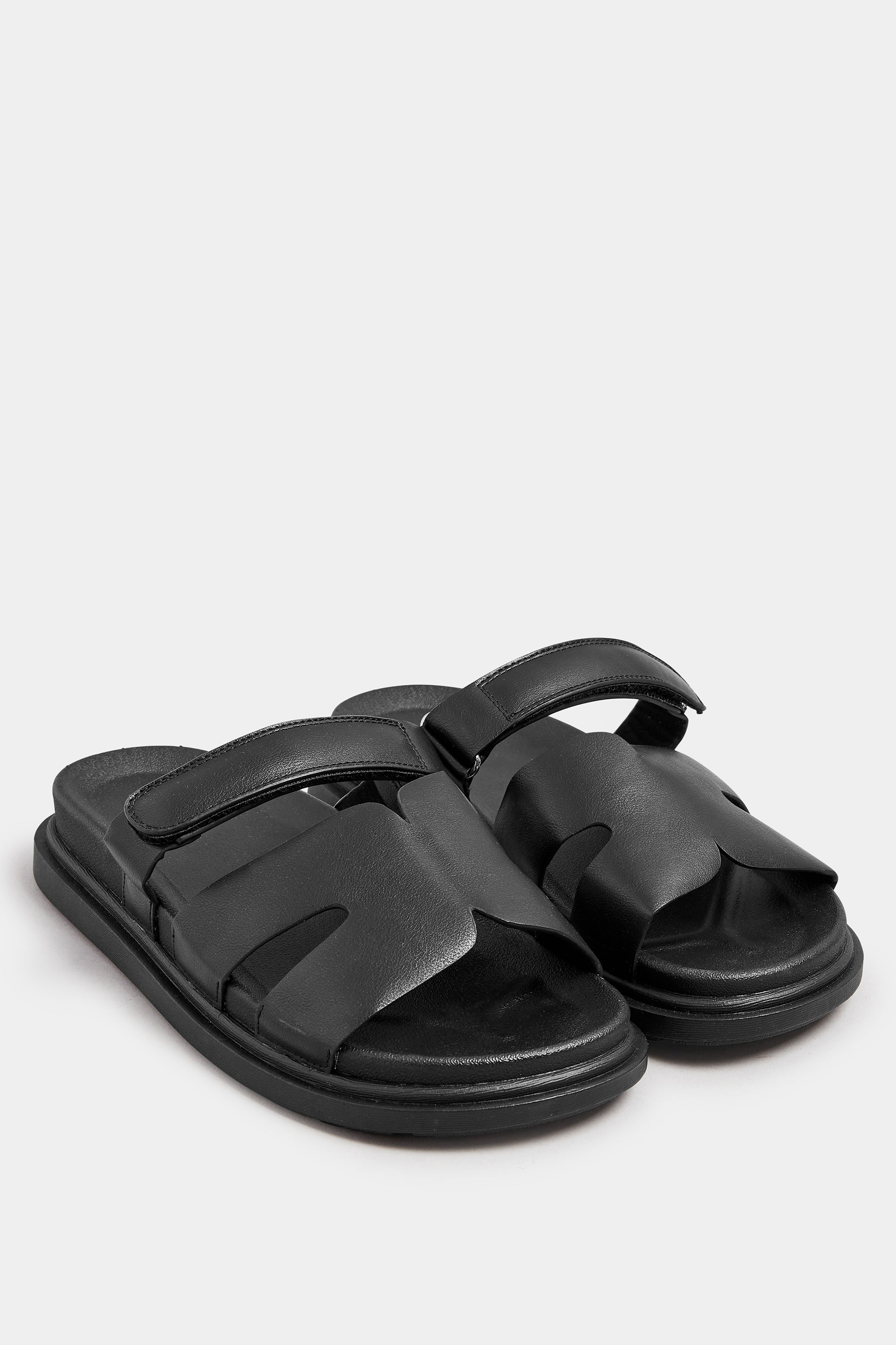Black Faux Leather Velcro Strap Sandals In Extra Wide EEE Fit | Yours Clothing 3