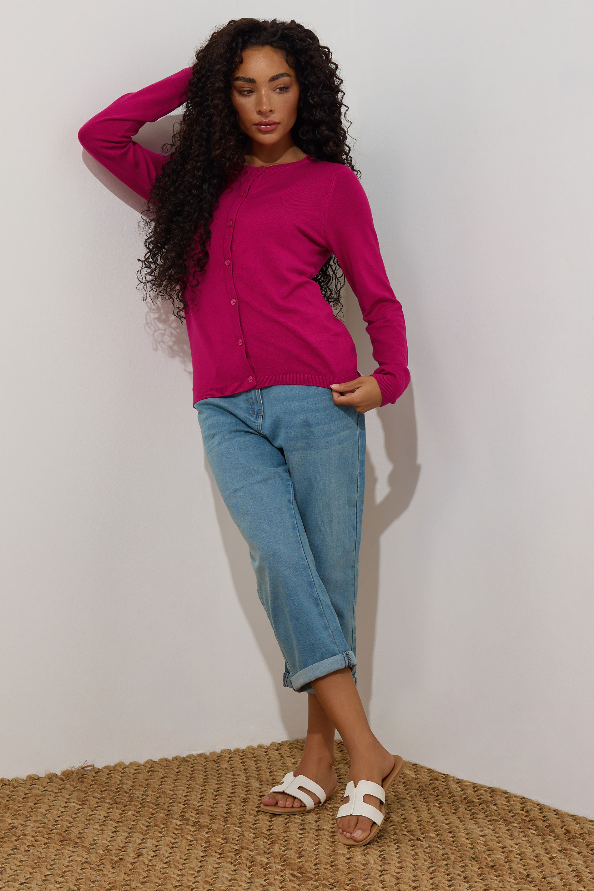 M&Co Petite Hot Pink Button Down Cardigan | M&Co 3
