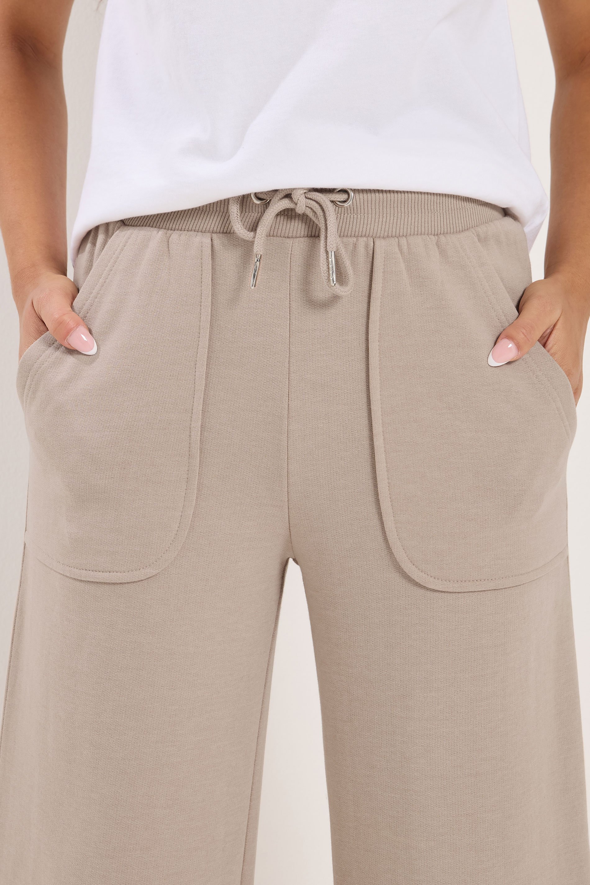 PixieGirl Petite Women's Natural Brown Pocket Patch Wide Leg Joggers | PixieGirl 4