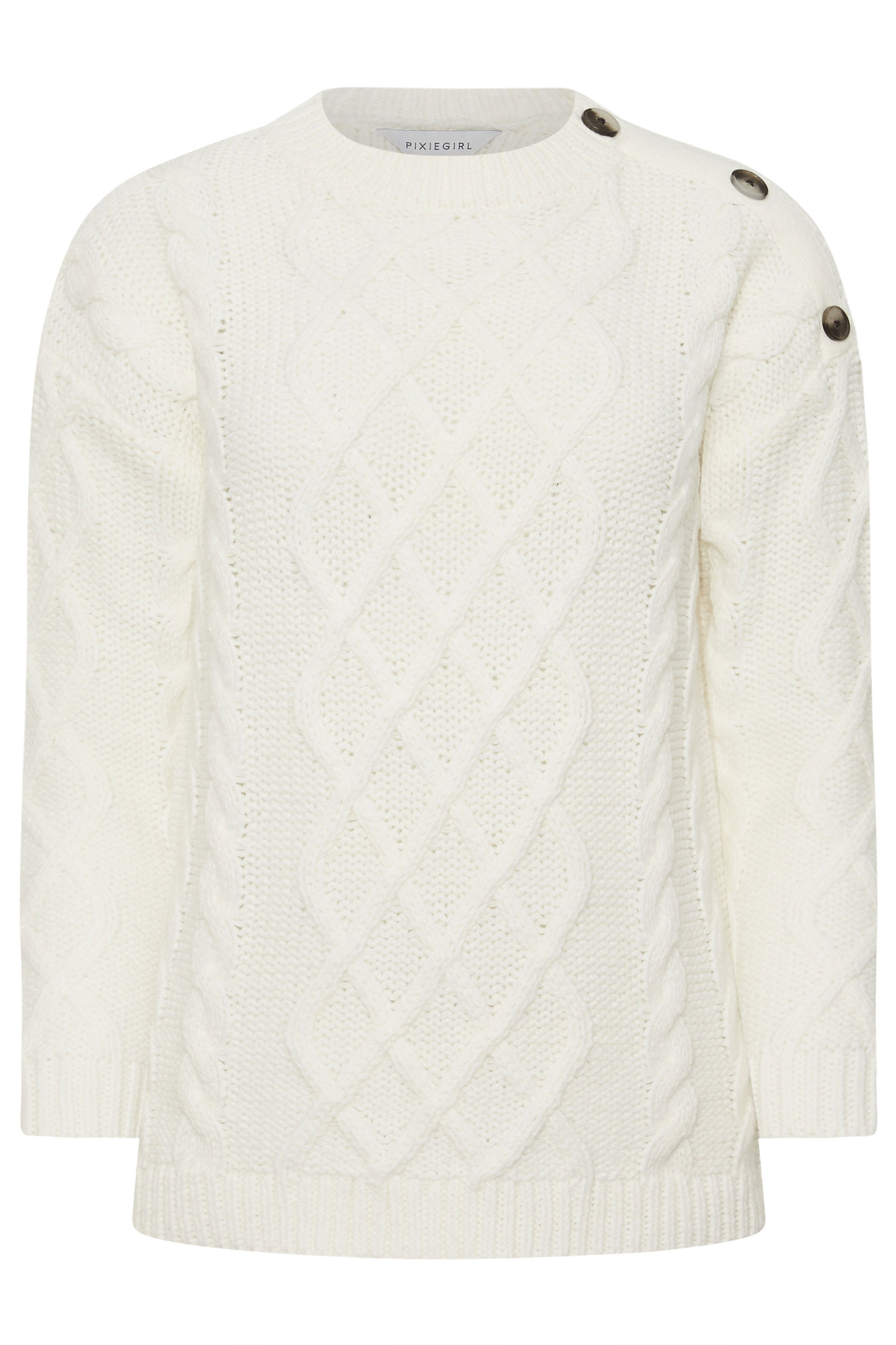 PixieGirl Petite Women's Ivory White Cable Knit Button Jumper | PixieGirl 5