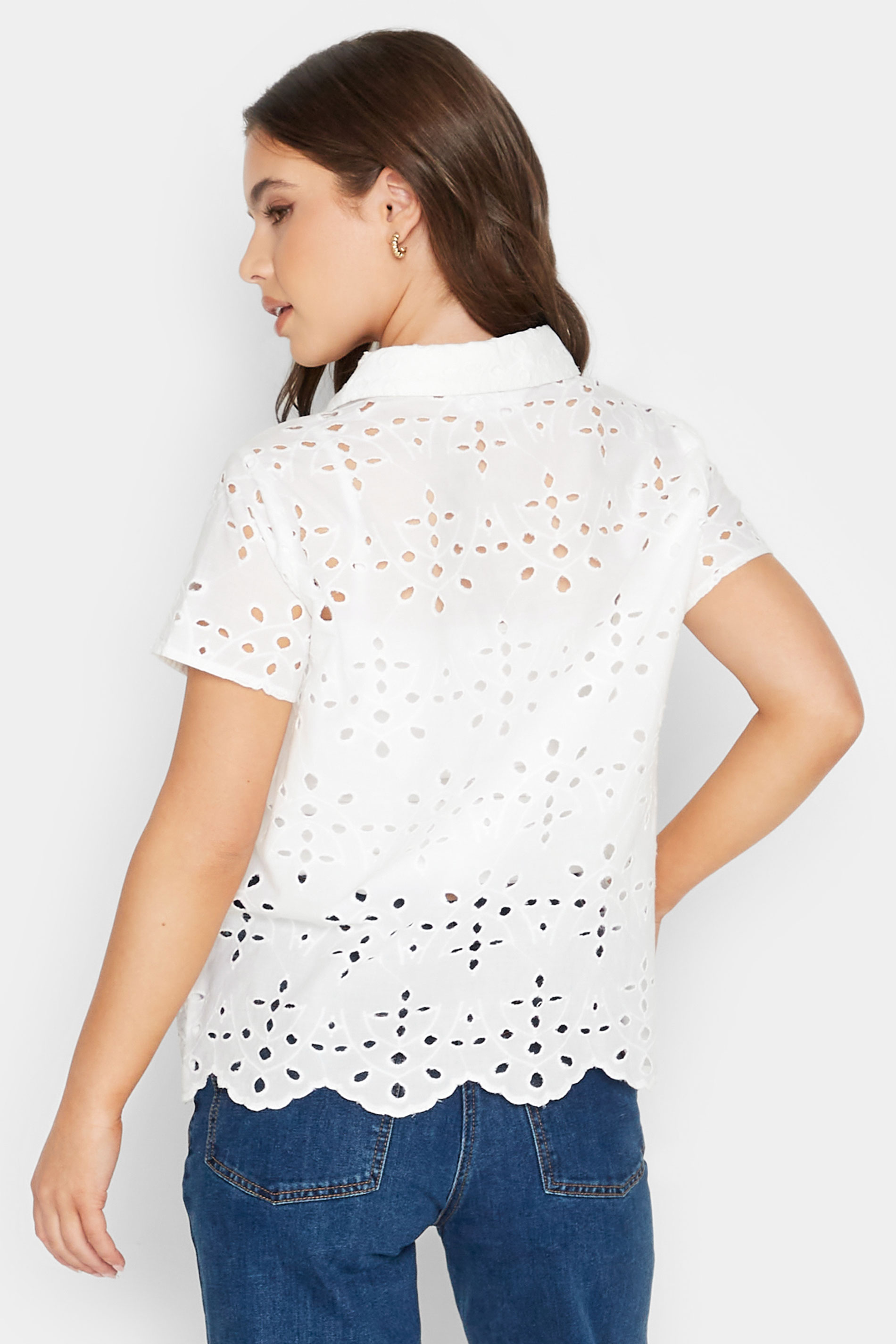 Petite White Broderie Short Sleeve Shirt | PixieGirl 3