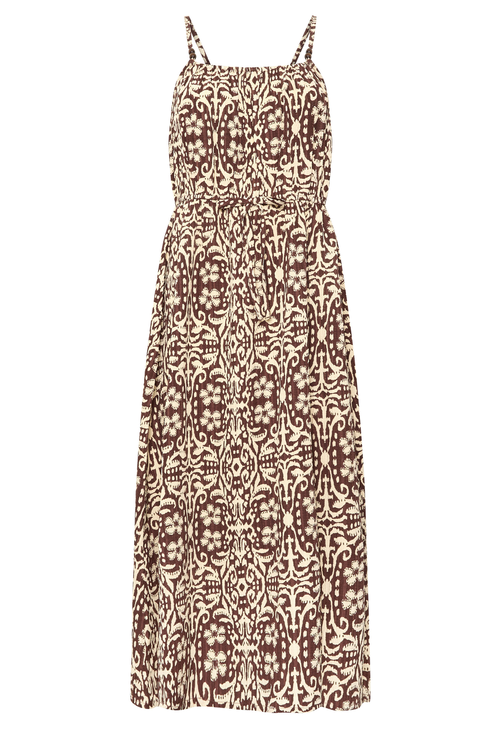PixieGirl Petite Women's Brown Tile Print Midi Dress | PixieGirl  1