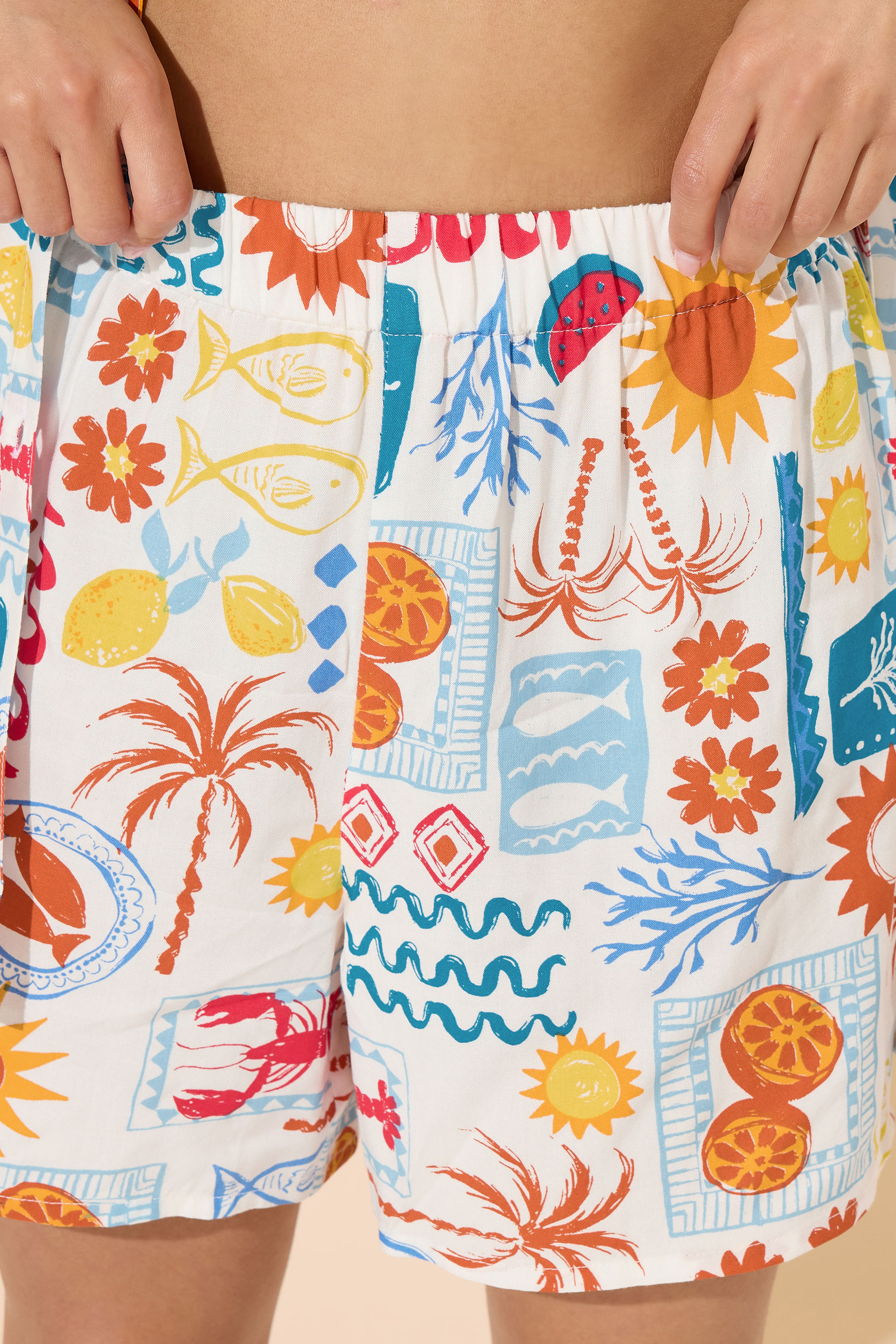 PixieGirl Petite Women's White Postcard Graphic Shorts | PixieGirl 5
