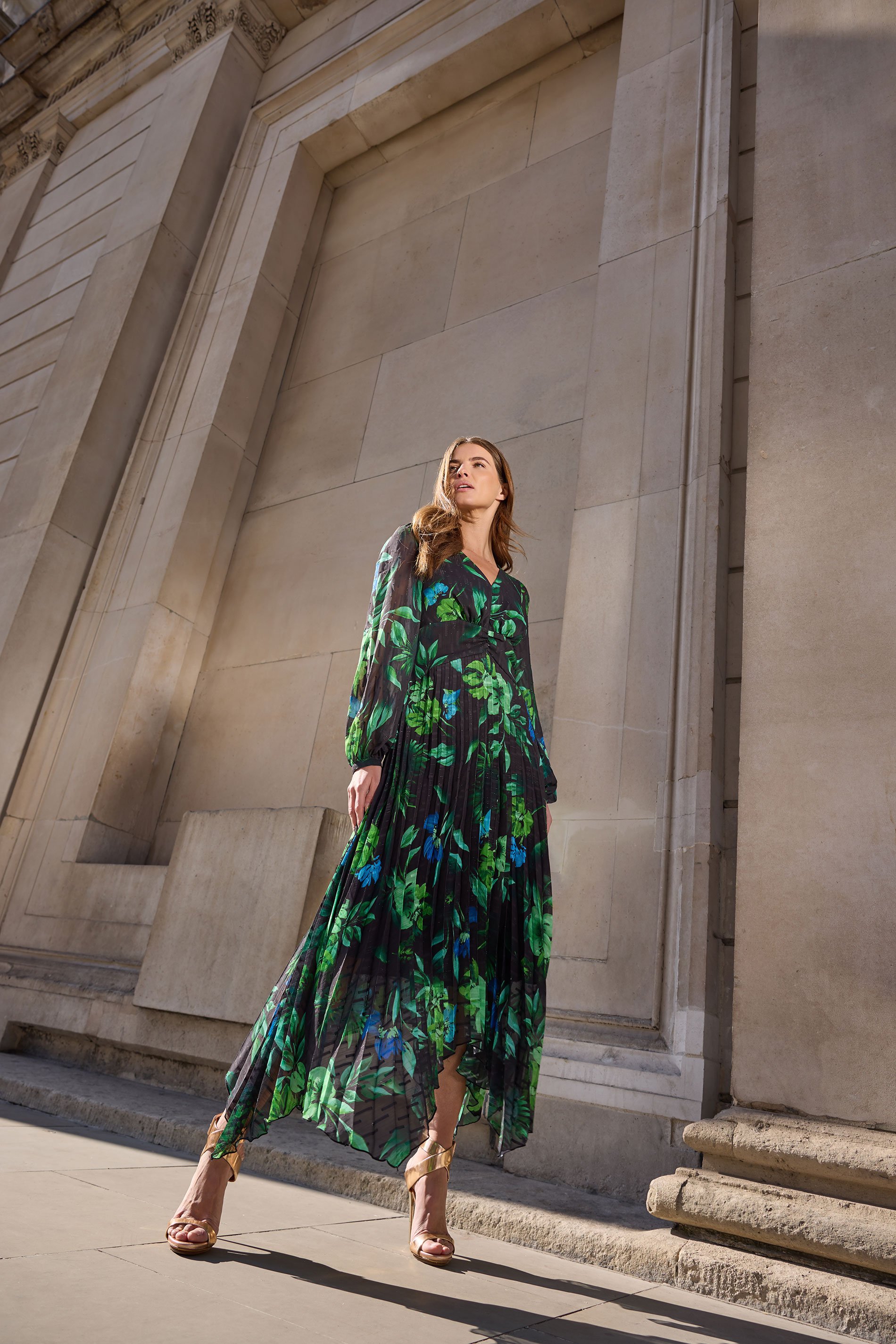 STAR Black & Green Leaf Print Pleated Dress | STAR x JM 1
