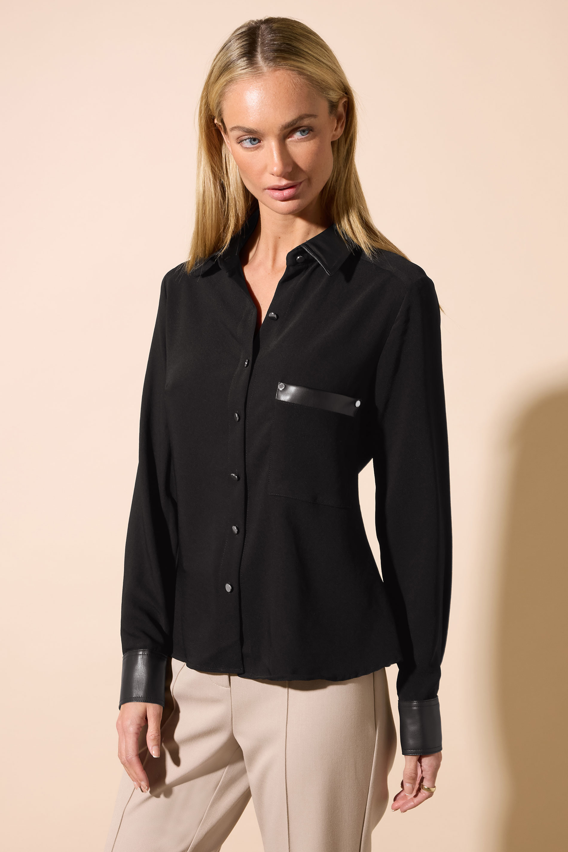 STAR Black Faux Leather Trim Shirt | StarByJM 1