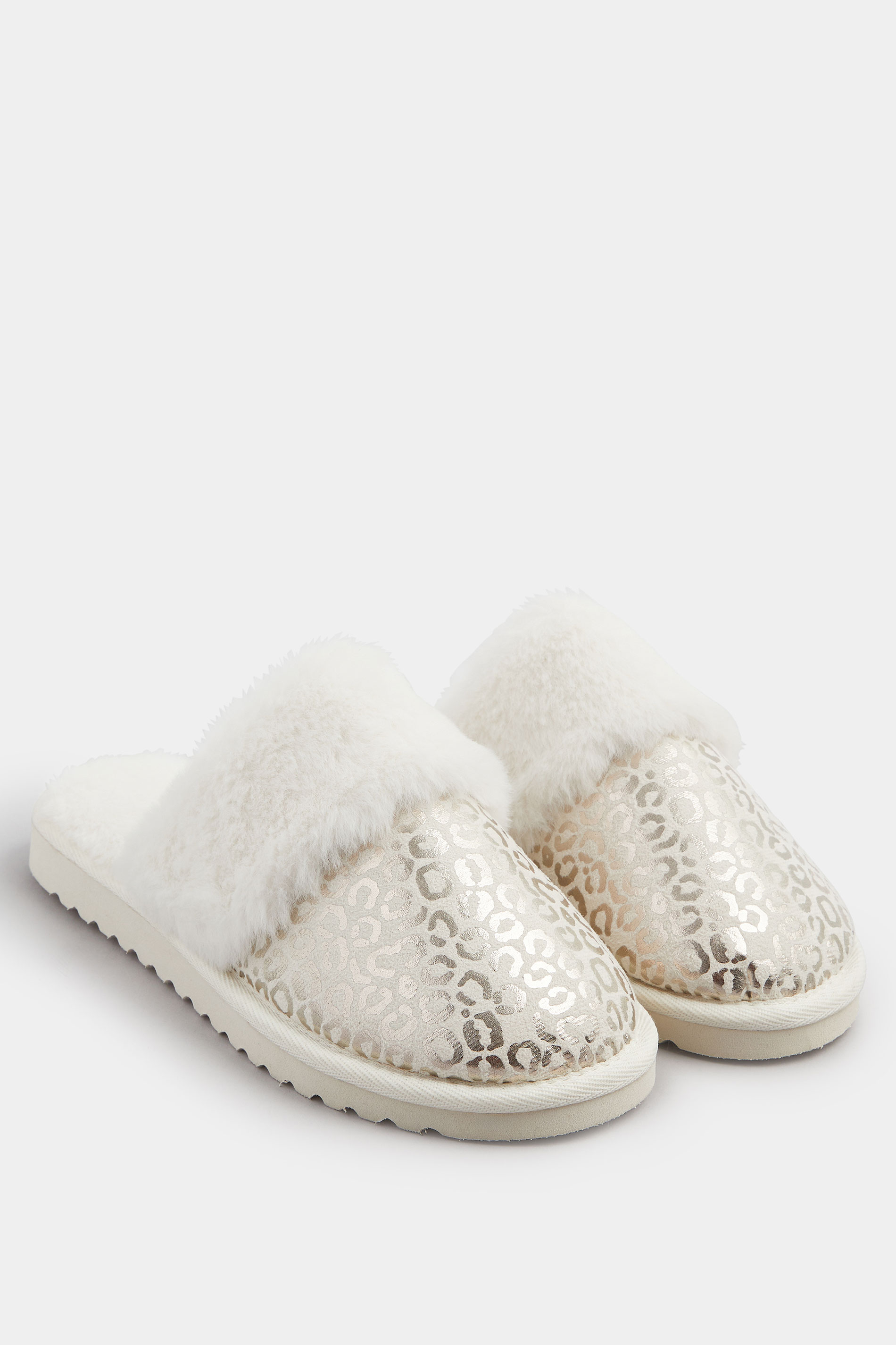 Gold Metallic Leopard Print Slippers | Yours Clothing 2