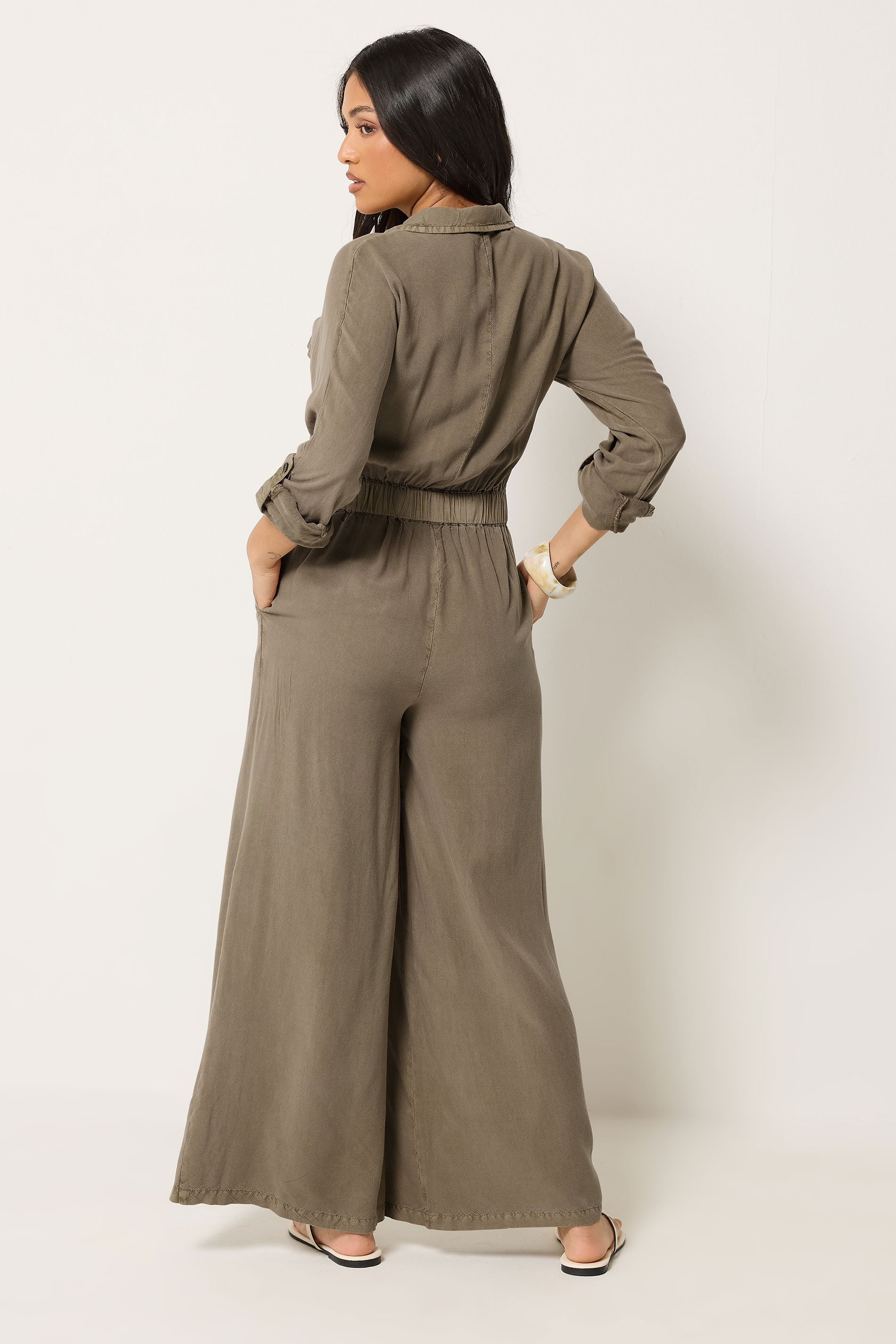 PixieGirl Petite Women's Stone Brown Acid Wash Wide Leg Jumpsuit | PixieGirl 2