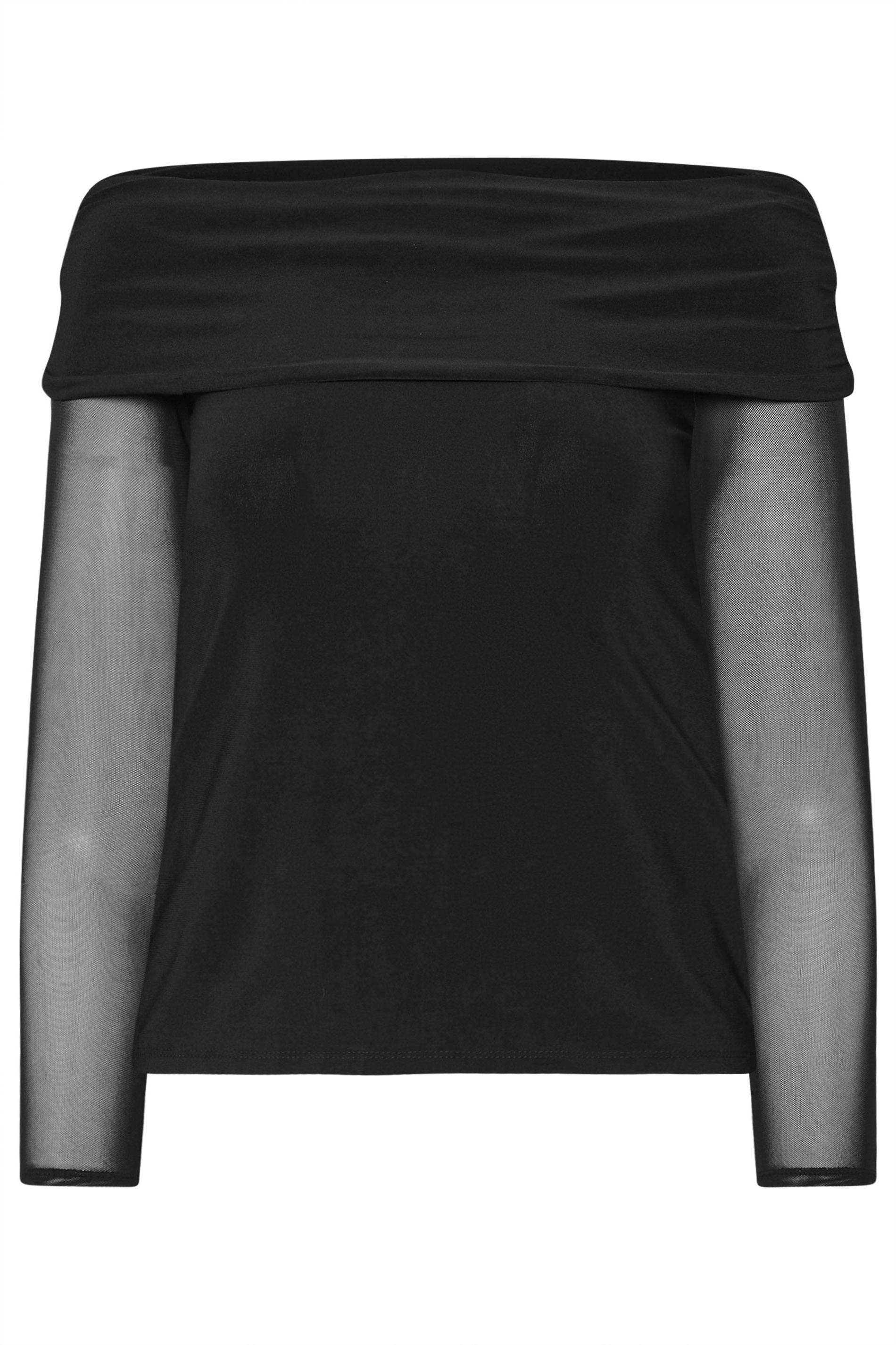 PixieGirl Petite Women's Black Mesh Bardot Top | PixieGirl 6