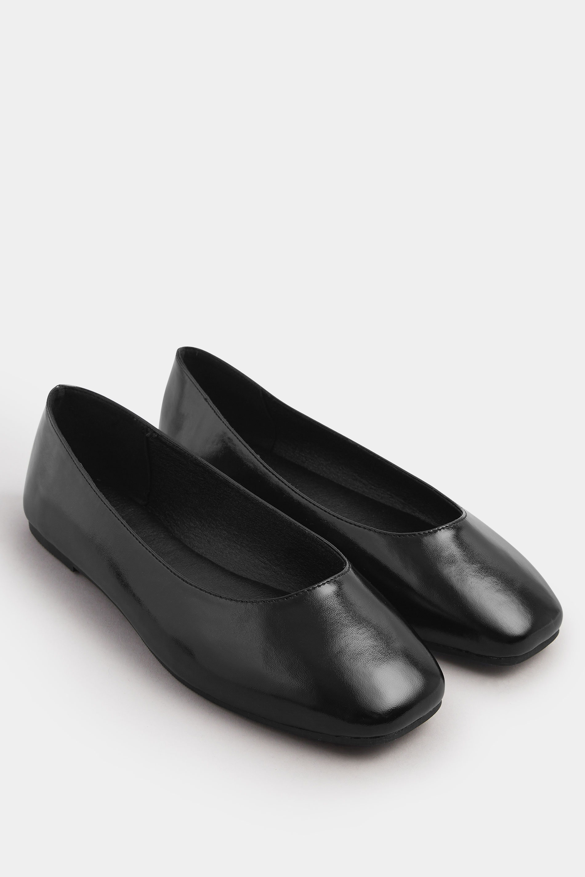 Black Faux Leather Square Toe Ballet Pumps In Extra Wide EEE Fit | Yours Clothing 2