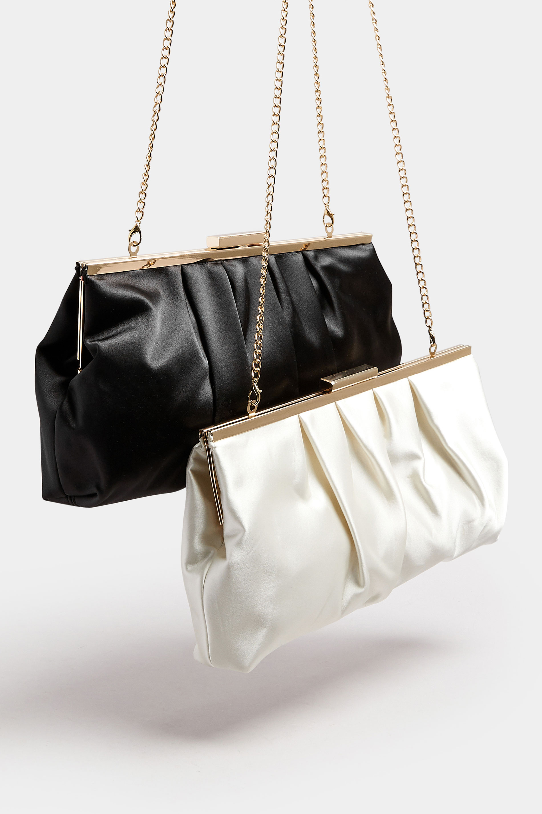 Ivory White Satin Pleated Clutch Bag | Yours Clothing 7