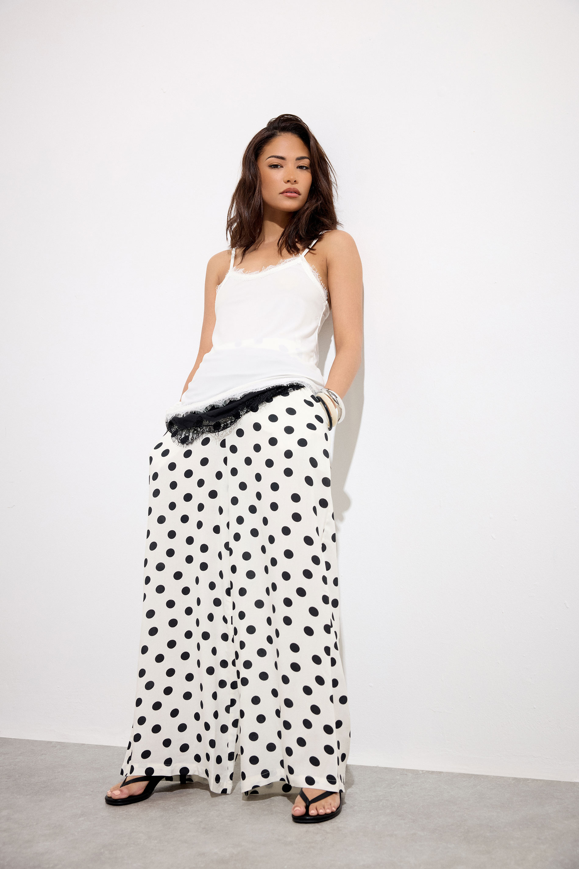 Pixiegirl Women's White Petite Polka Dot Wide Leg Trousers Size Petite > 12