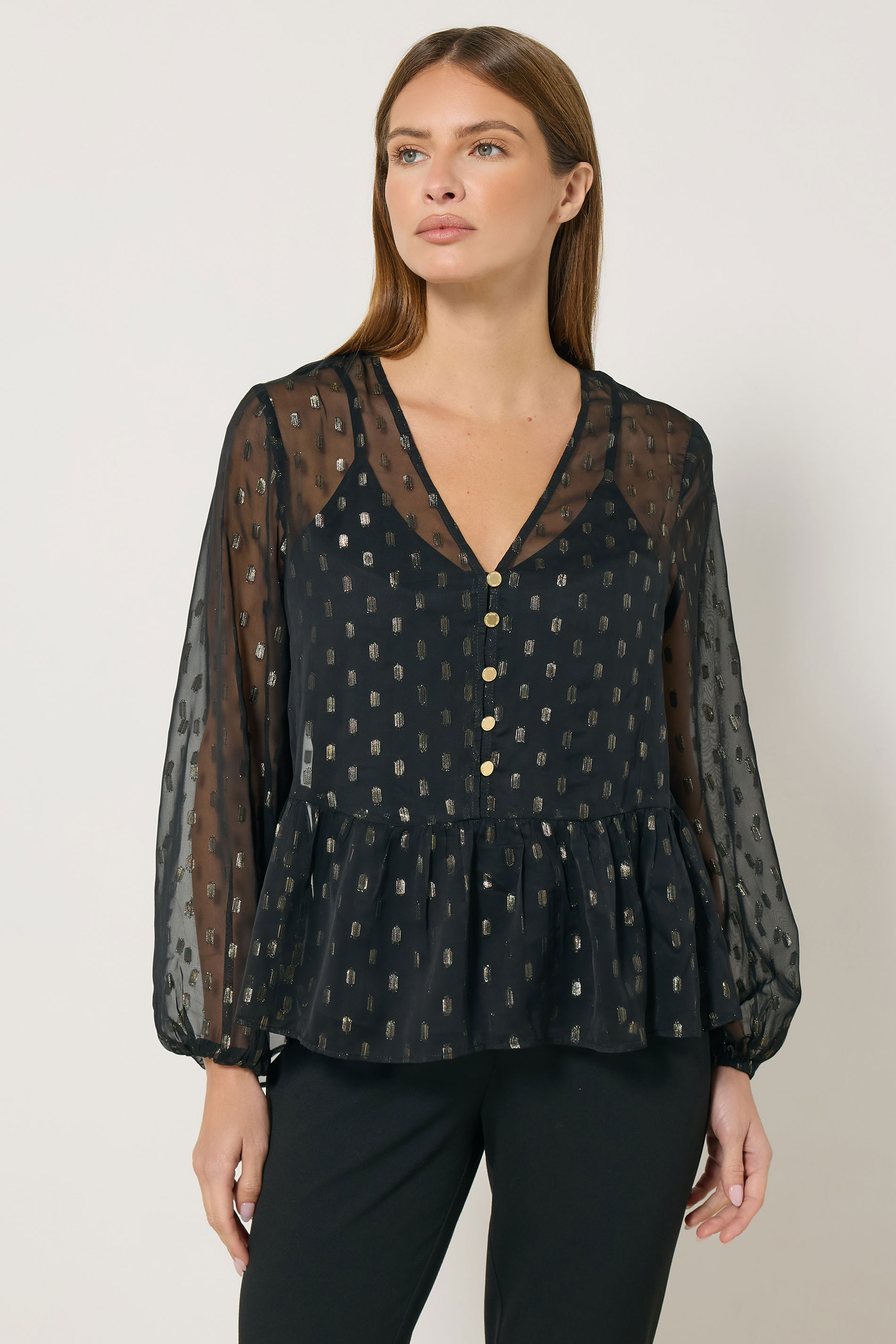STAR Black Metallic Detail Mesh Jacquard Blouse | StarByJM 1