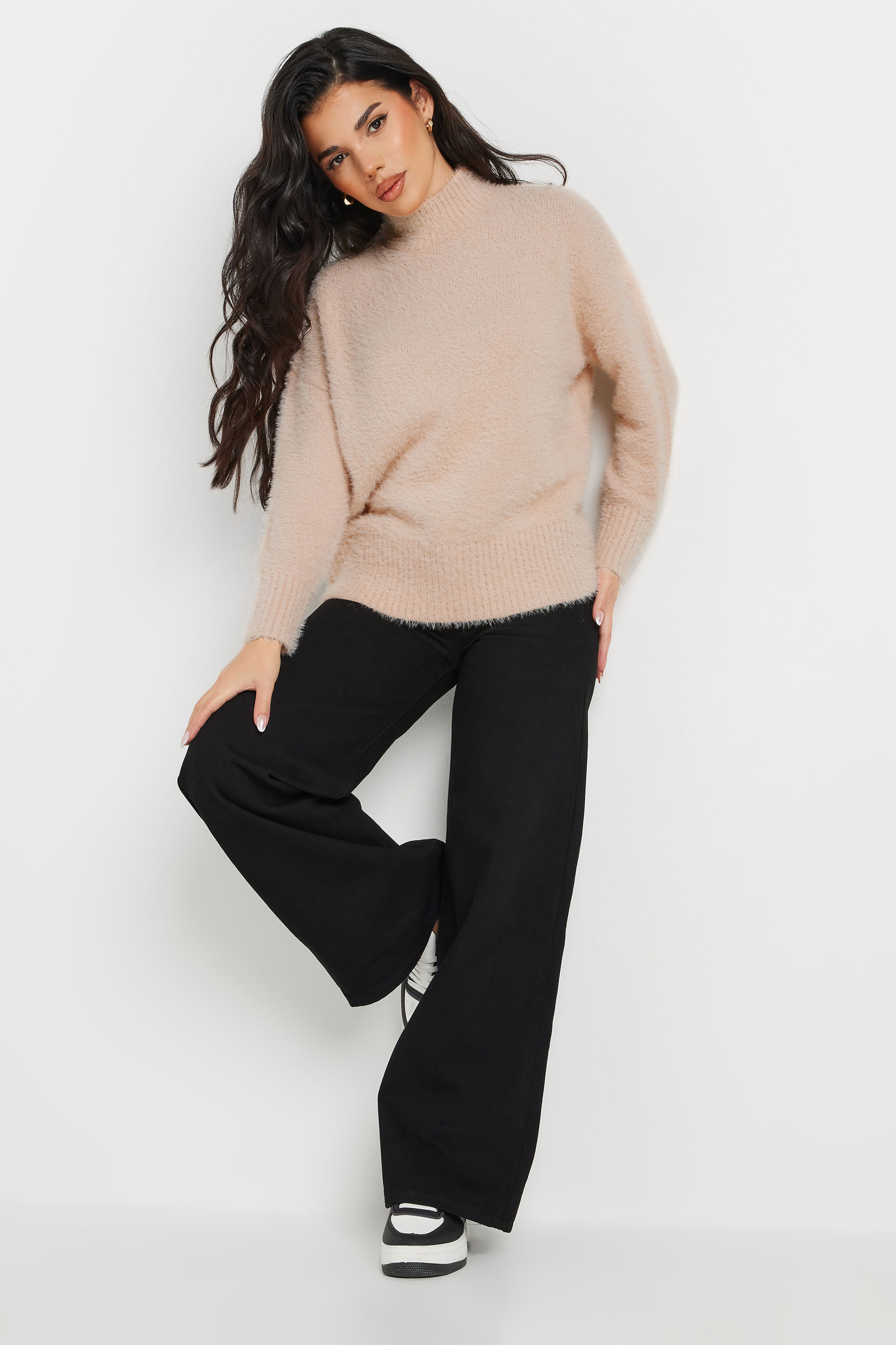 PixieGirl Petite Women's Pink Fluffy Knitted High Neck Jumper | PixieGirl 2