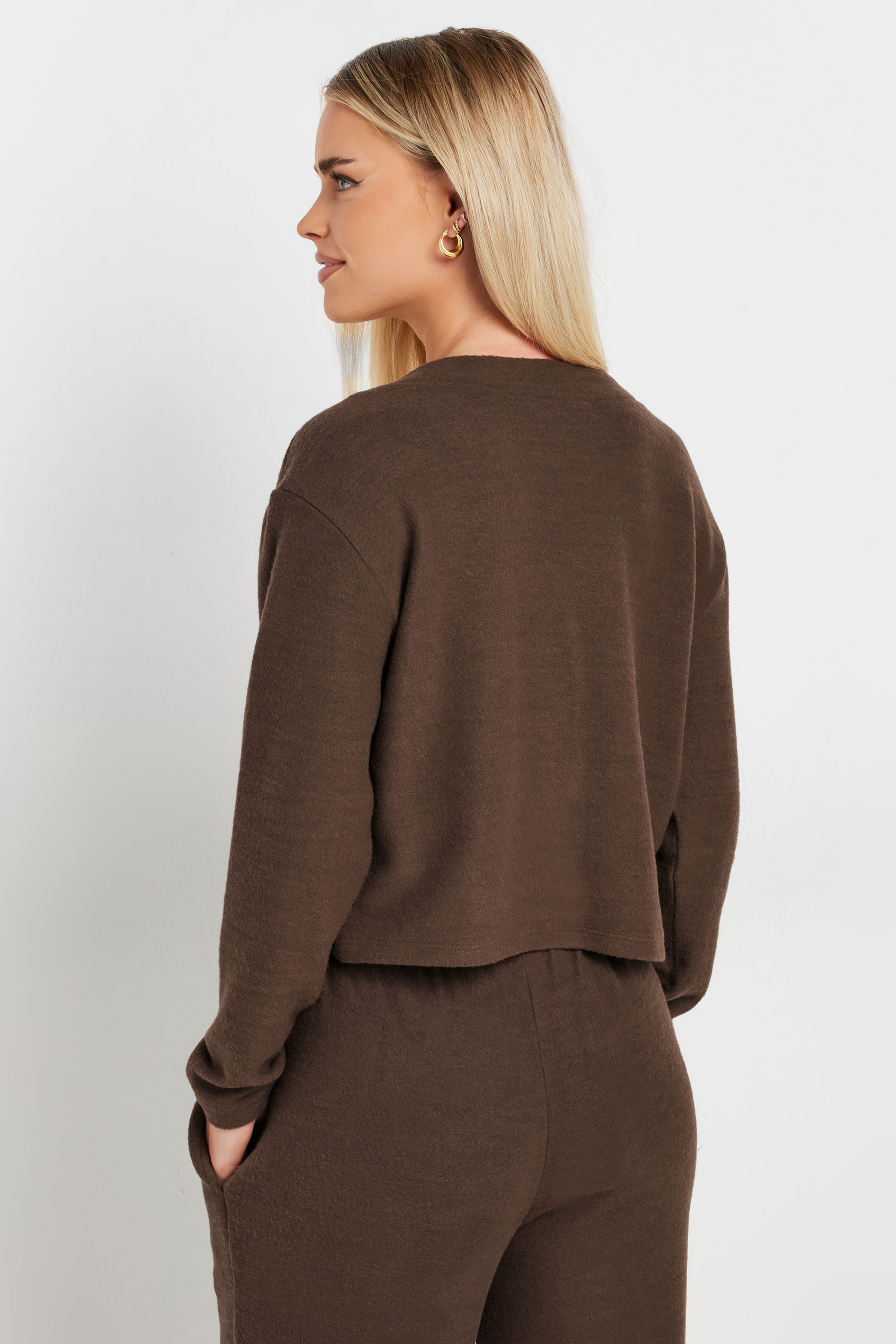 PixieGirl Petite Women's Chocolate Brown Long Sleeve Cropped Cardigan | PixieGirl 5