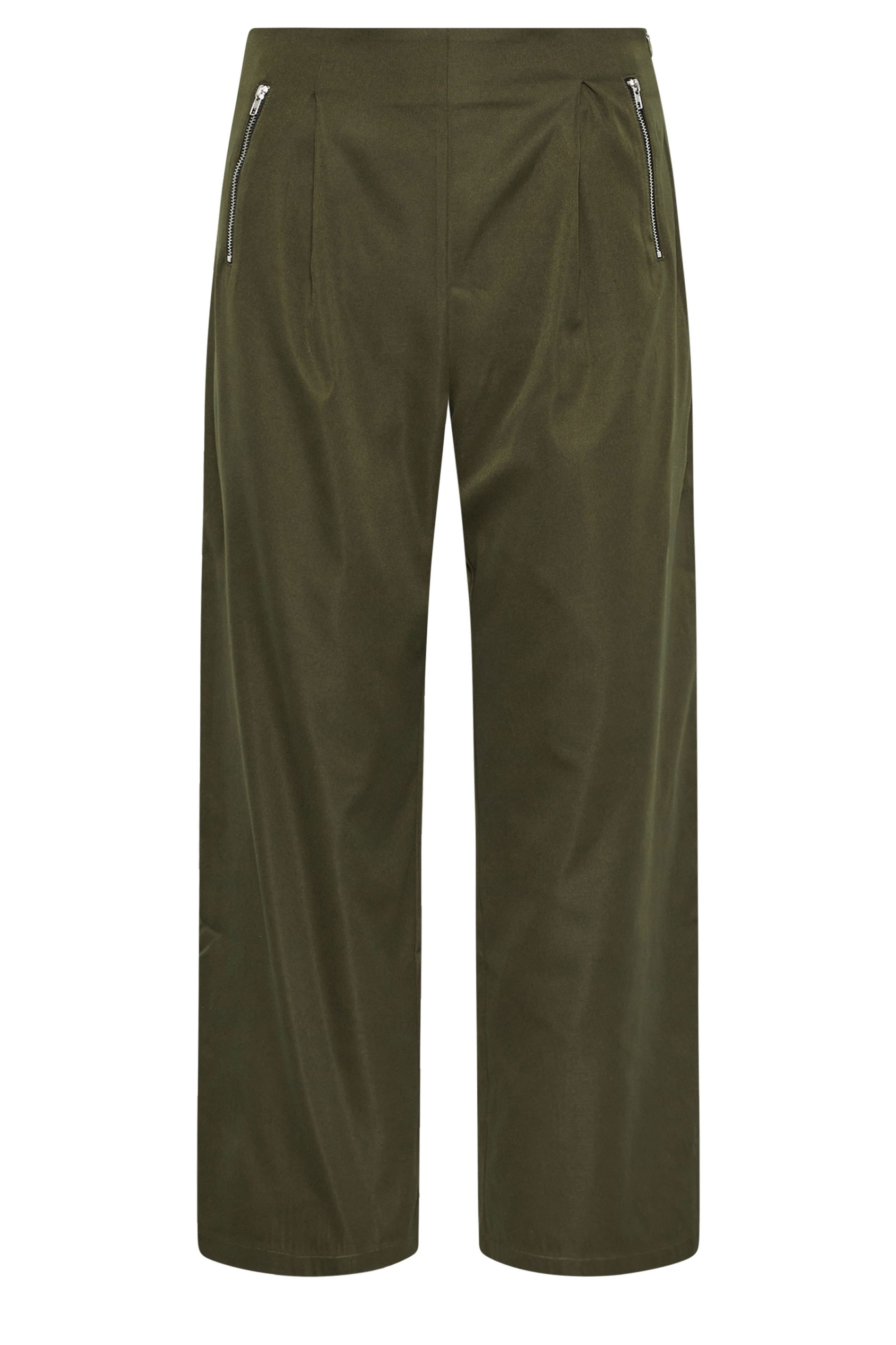 PixieGirl Petite Women's Khaki Green Zip Pleated Trousers | PixieGirl 5