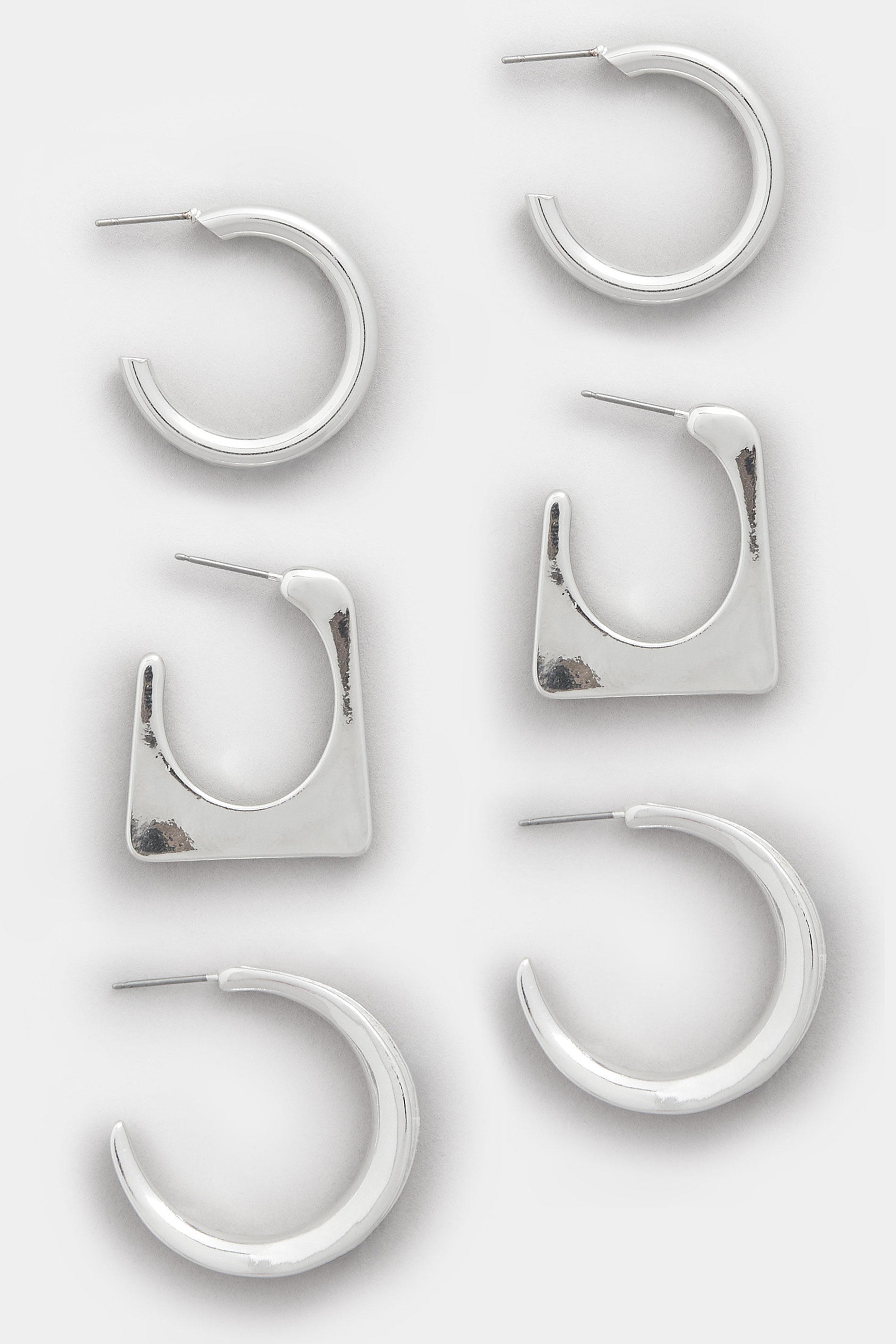 3 PACK Silver Tone Mixed Hoop Earring Set | Yours Clothing 3