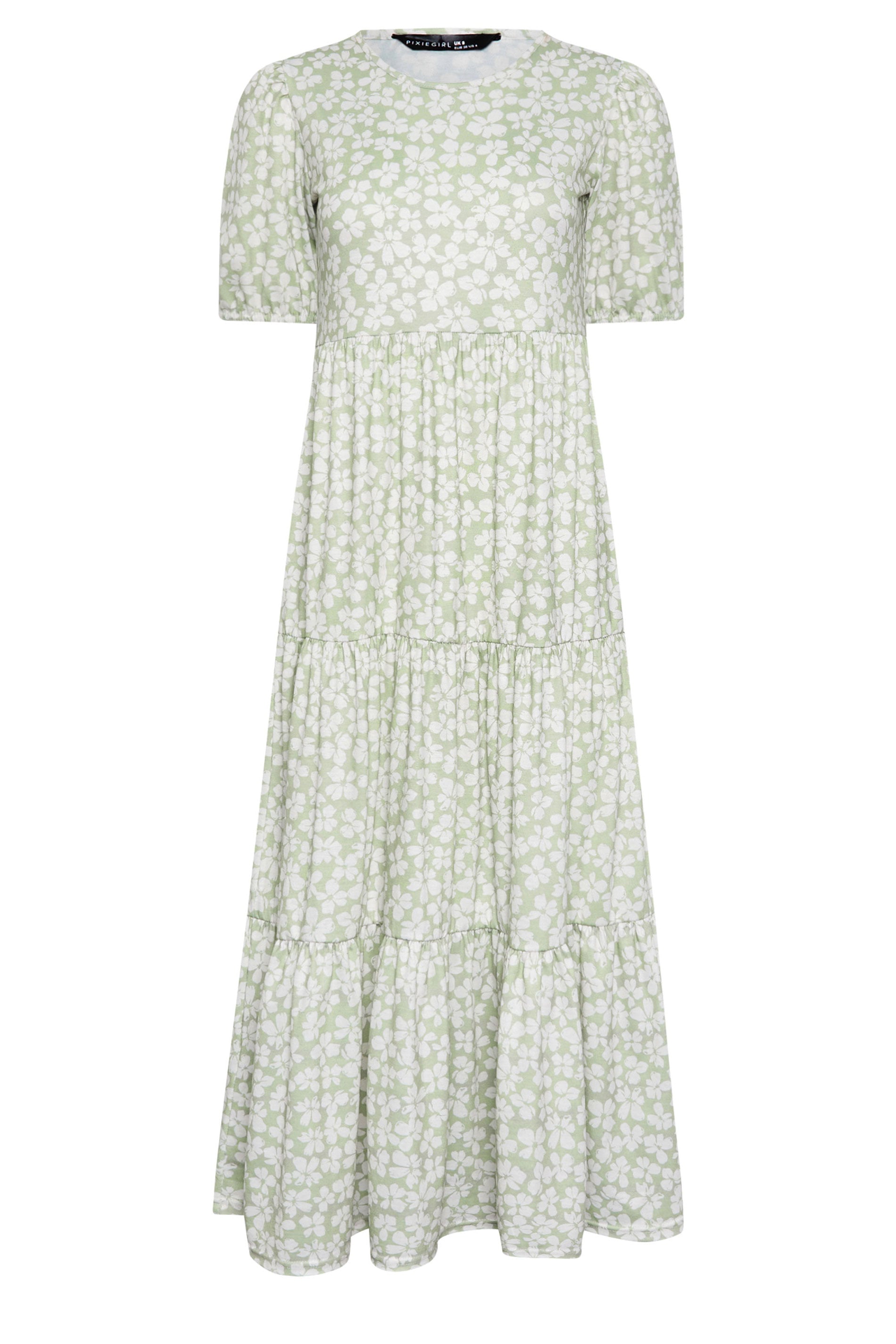 PixieGirl Sage Green Ditsy Tiered Maxi Dress | PixieGirl 5